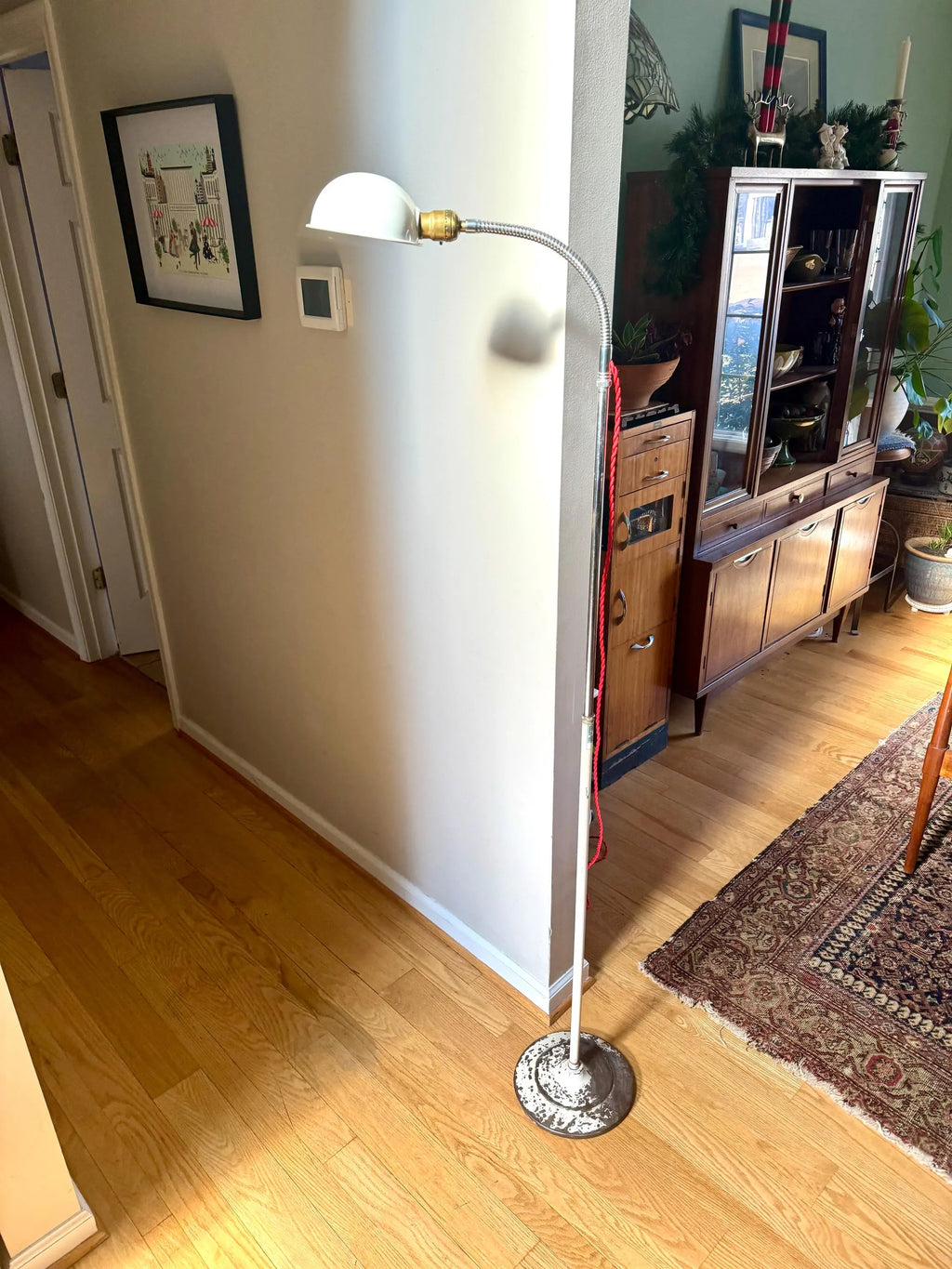 Vtg Distressed A.S. Aloe Co. Gooseneck Floor Lamp | White and Chrome Gooseneck Floor Lamp| Medical Light | Rewired Industrial Floor Lamp