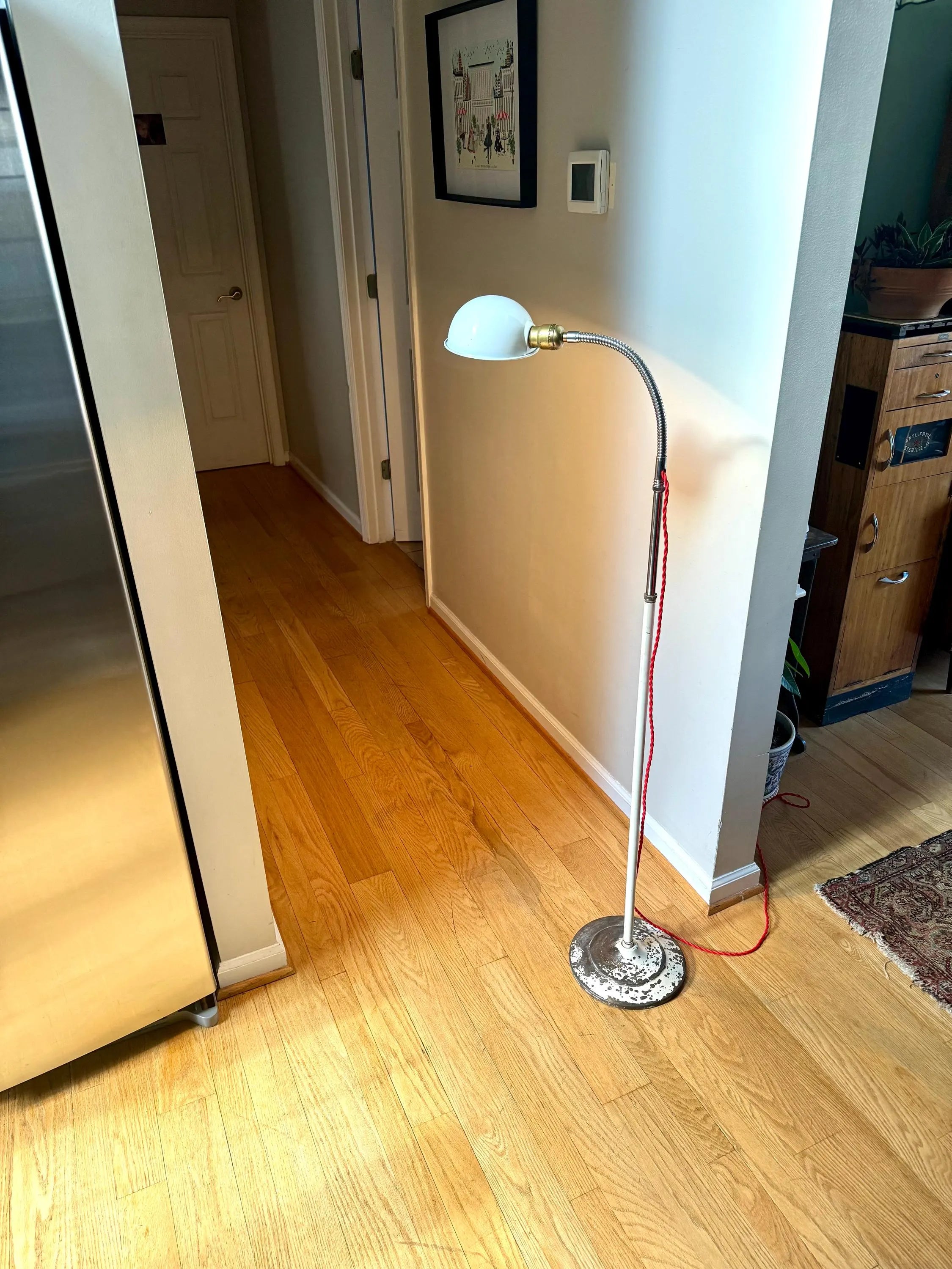 Vtg Distressed A.S. Aloe Co. Gooseneck Floor Lamp | White and Chrome Gooseneck Floor Lamp| Medical Light | Rewired Industrial Floor Lamp