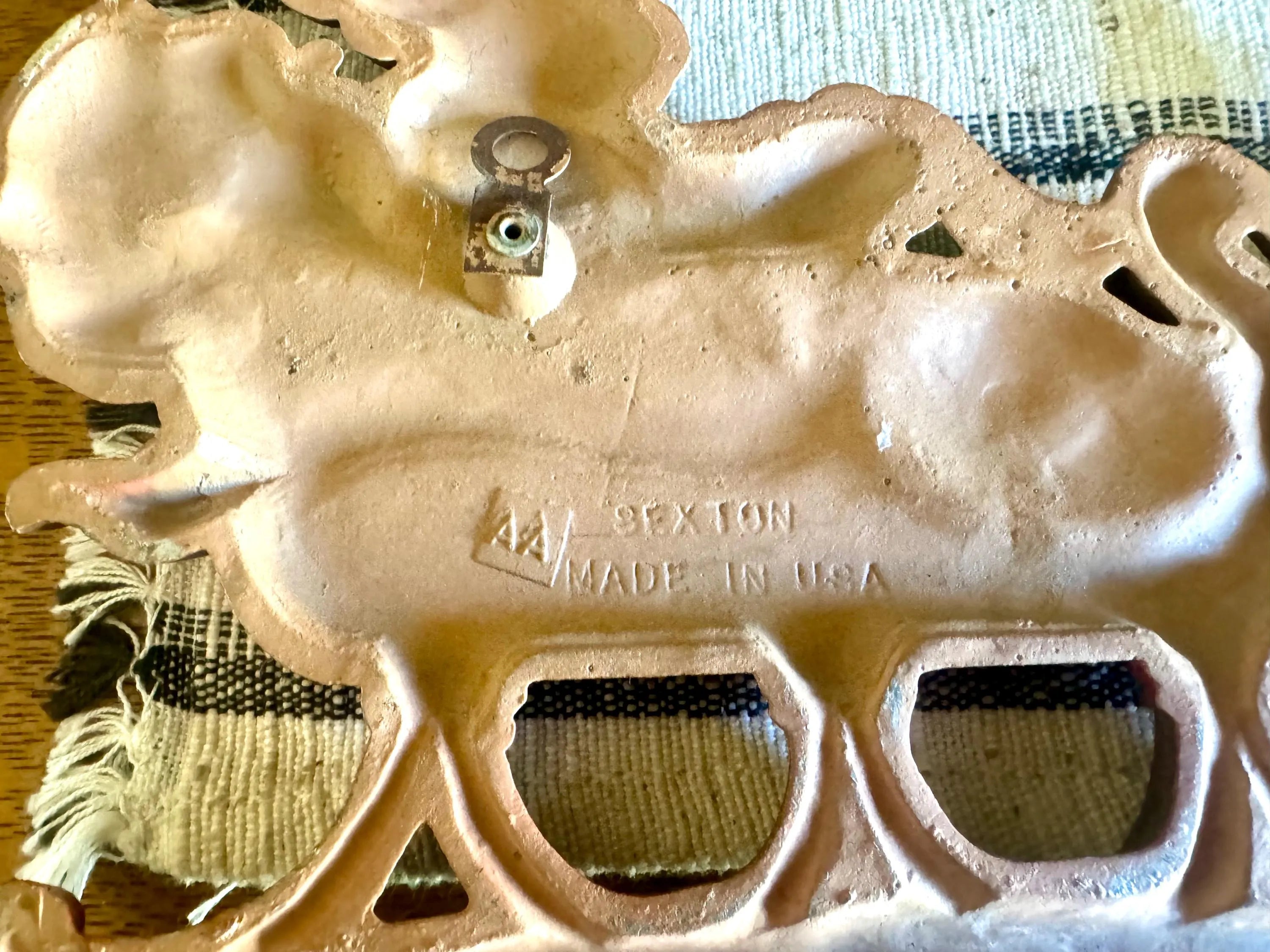 Vtg Cast Aluminum Santa and Reindeer Wall Hanging | Sexton Aluminum Santa Clause and Two Reindeer Door Hanging | Holiday Decor