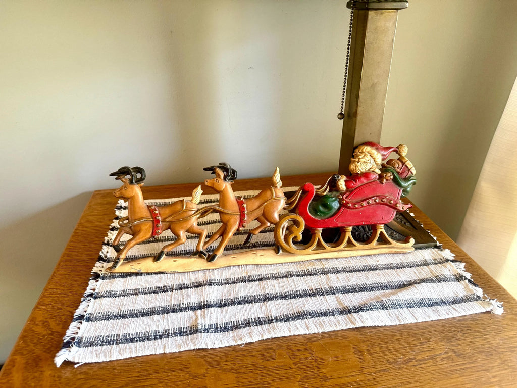 Vtg Cast Aluminum Santa and Reindeer Wall Hanging | Sexton Aluminum Santa Clause and Two Reindeer Door Hanging | Holiday Decor