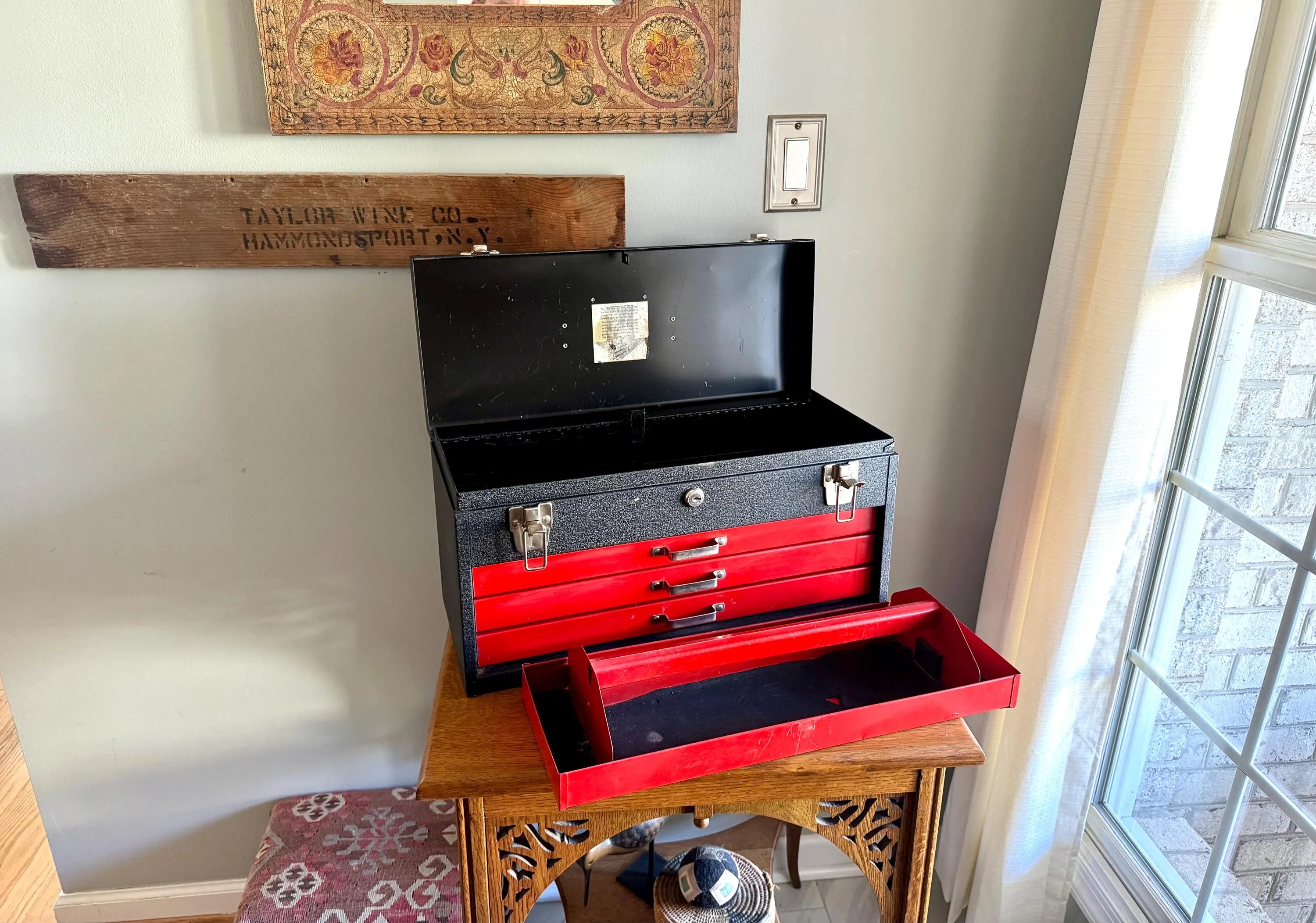 Vtg Heavy Penncraft Tool Box | Black and Red Penncraft Tool Box | Heavy Duty Toolbox With 3 Locking Drawers | Machinist Toolbox