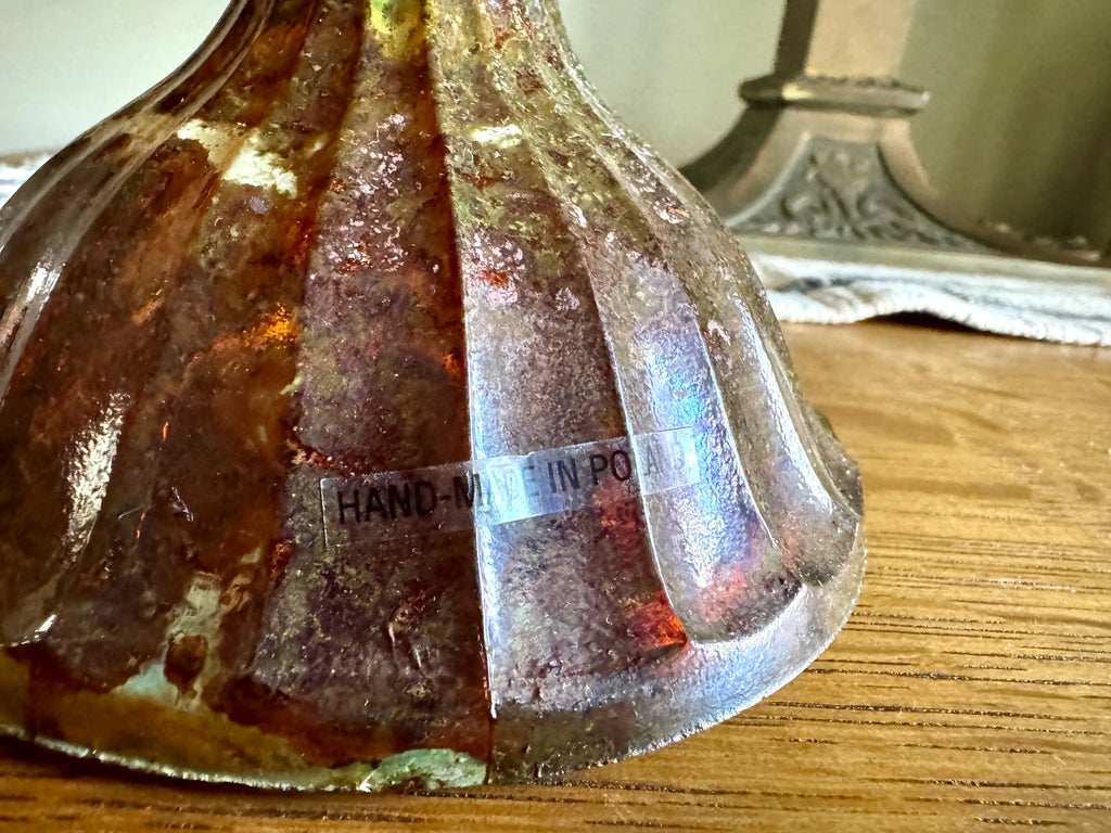 Vtg Polish Glass Cake Stand | Large Marbled Amber Glass Pedestal Cake Stand | Unique Amber Glass Cake Display | Made In Poland