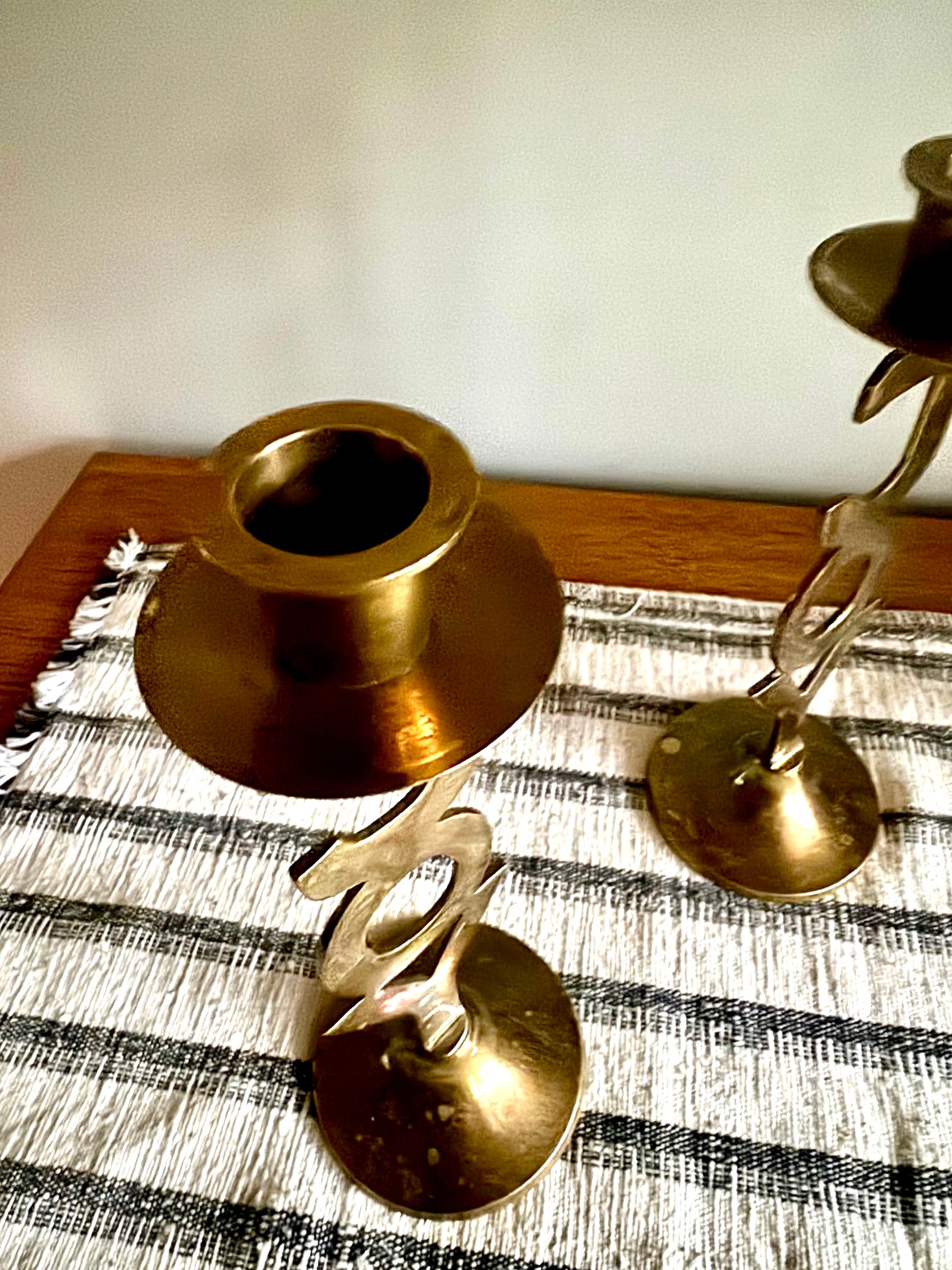Vtg Pair of Brass "Joy" Holiday Candlestick Holders | International Silver Co. Solid Brass Candle Holders | Holiday Decor Candleholders