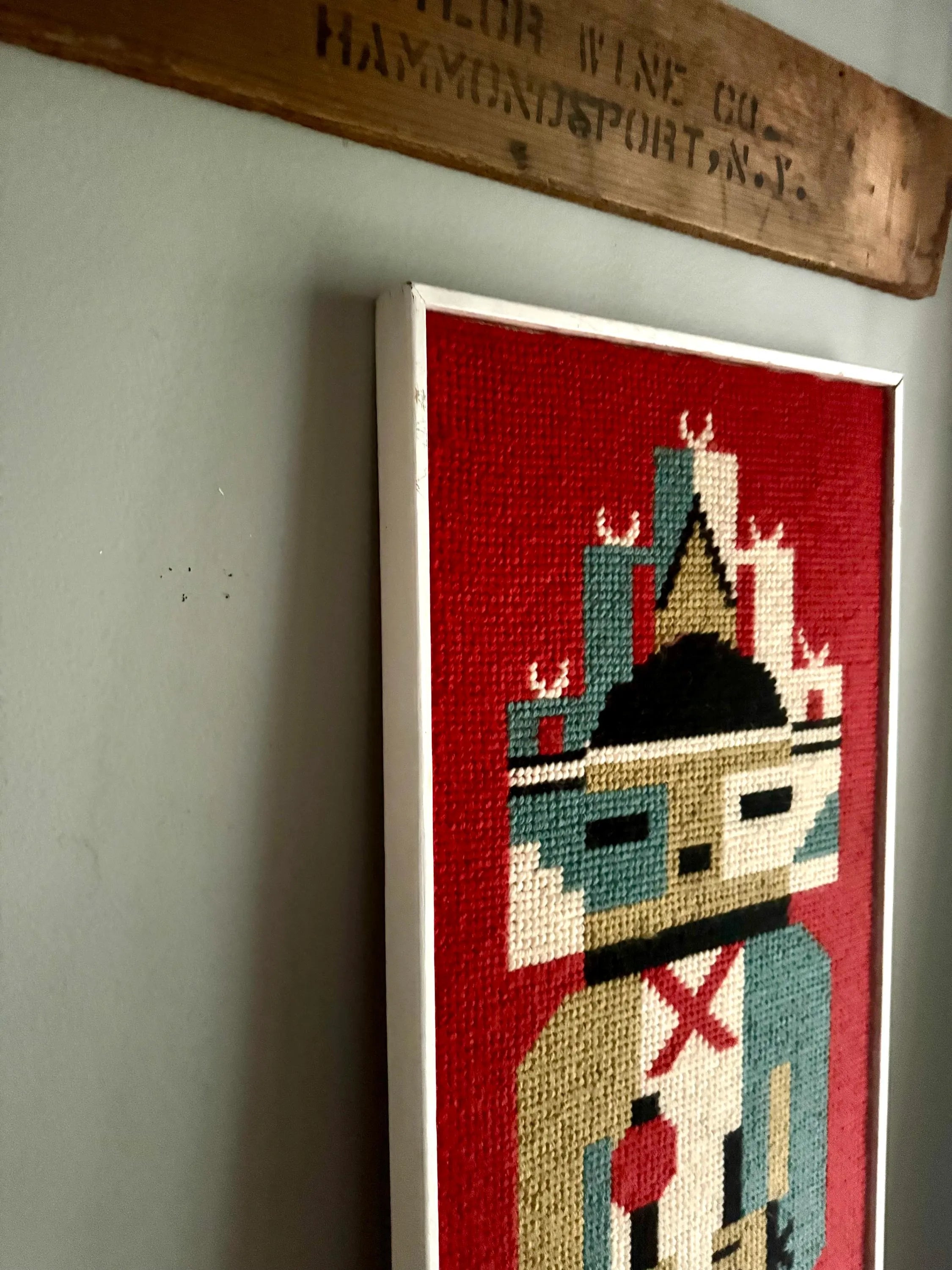 Vtg Framed Kachina Hook Rug | Native Kachina Rug In Frame | Pueblo Kachina Framed Hook Rug 42" x 15"