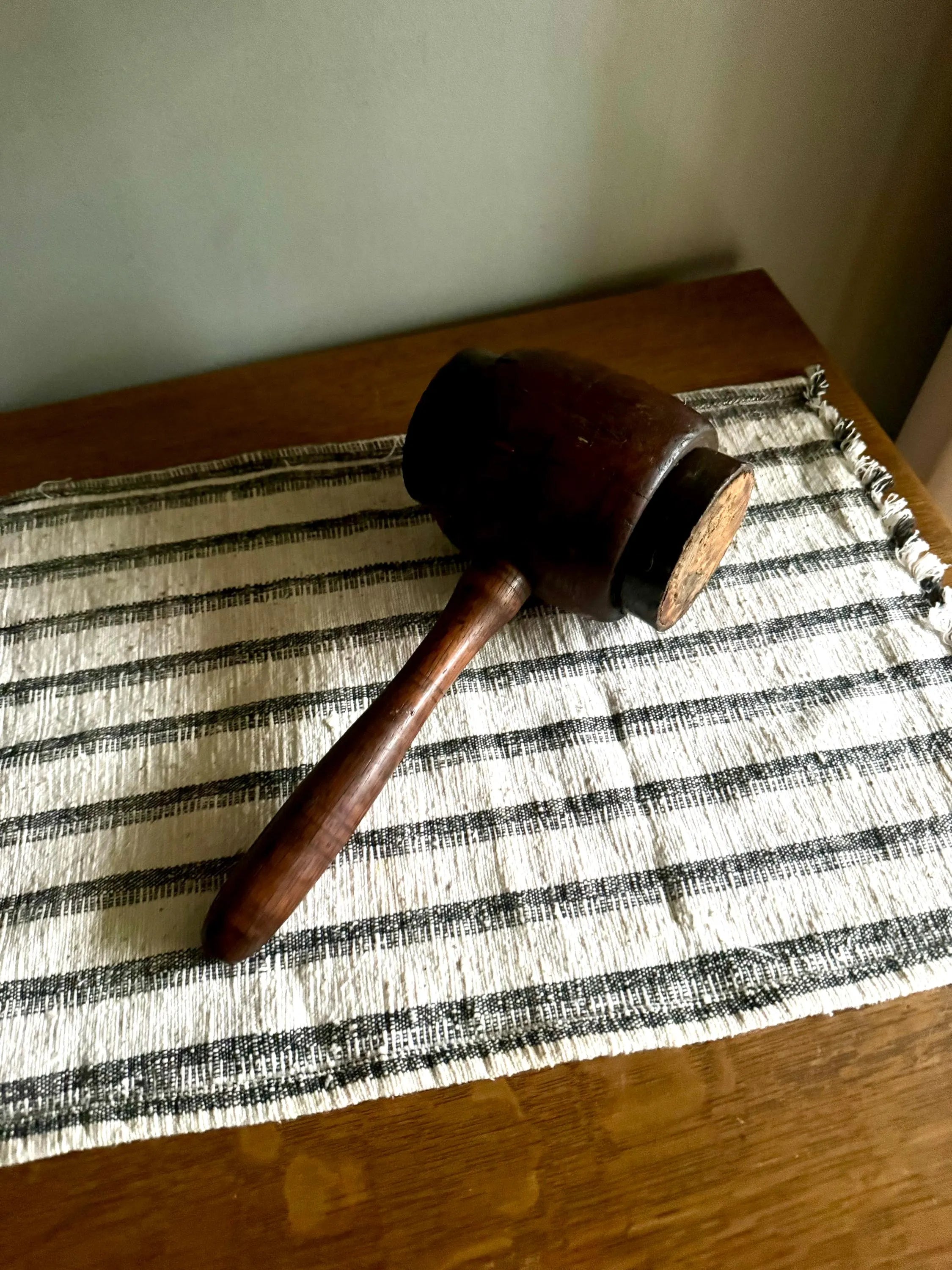 Vtg Iron Ring Wood Mallet | Hand Made Wooden Mallet | Decor Wooden Mallet | Wooden Industrial Hammer| Woodworkers Mallet | Sledge Hammer