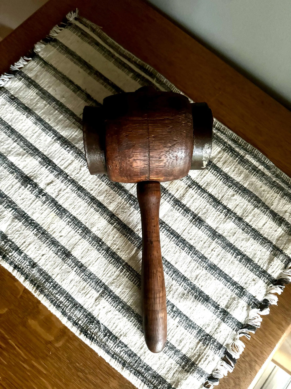 Vtg Iron Ring Wood Mallet | Hand Made Wooden Mallet | Decor Wooden Mallet | Wooden Industrial Hammer| Woodworkers Mallet | Sledge Hammer