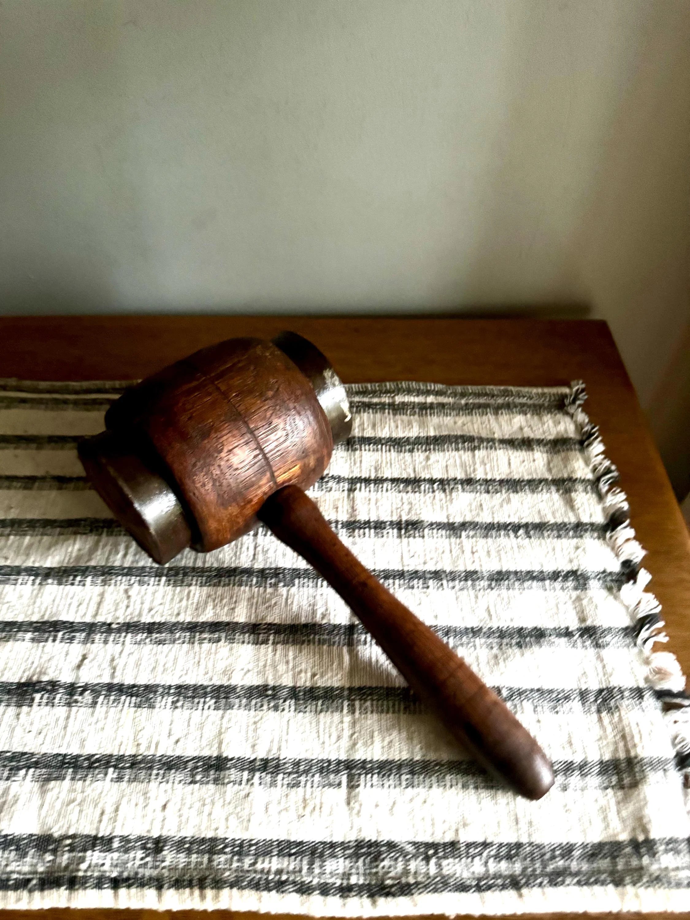 Vtg Iron Ring Wood Mallet | Hand Made Wooden Mallet | Decor Wooden Mallet | Wooden Industrial Hammer| Woodworkers Mallet | Sledge Hammer