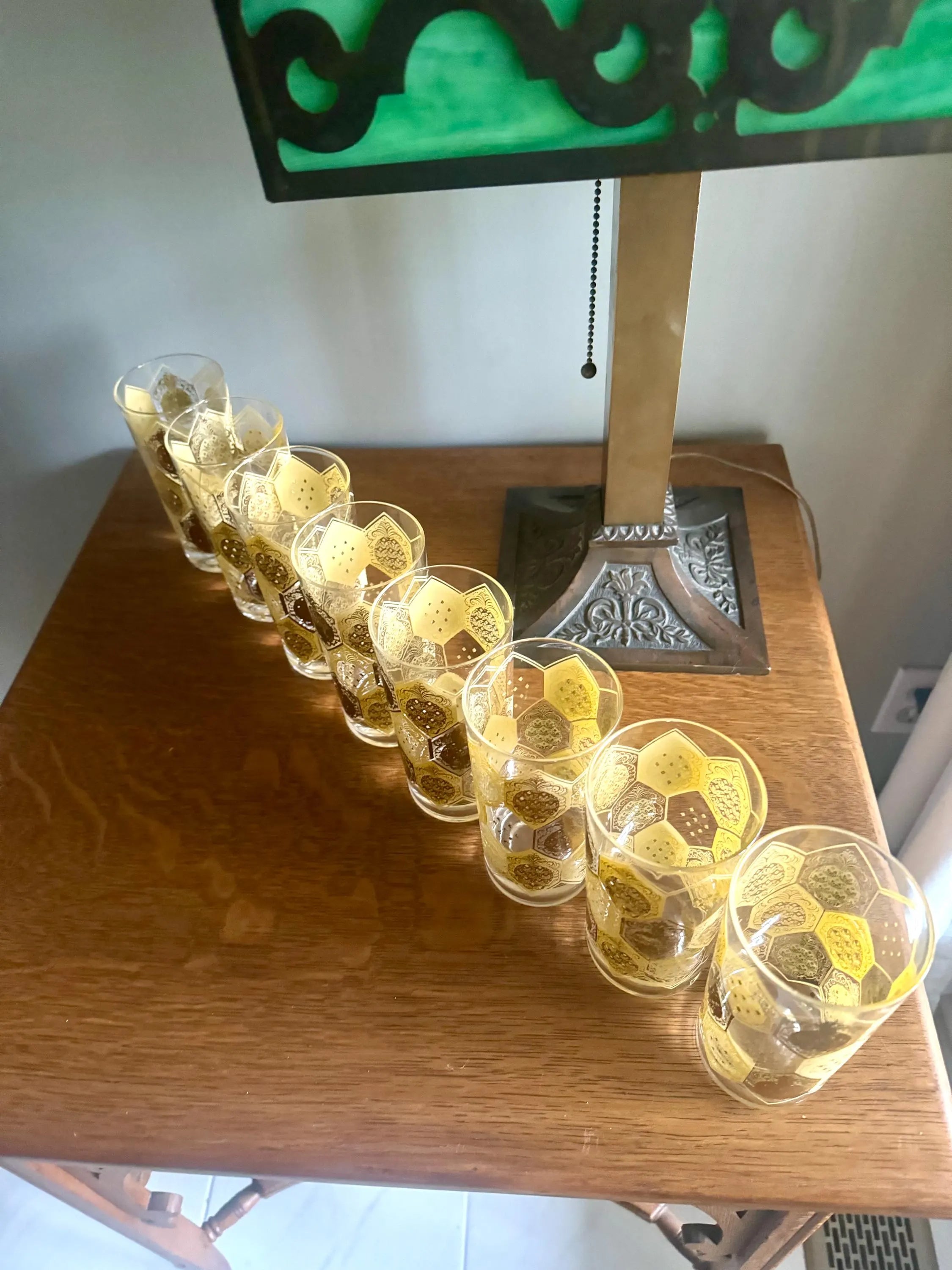 Vtg Set of 8 Cera Ned Harris Pineapple High Ball Glasses | Cera Glass 22k Gold Pineapple Glasses | Highball Ned Harris Pineapple Glasses