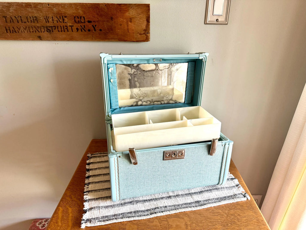 Vtg Royal Traveller Luggage Travel Bag | Baby Blue Train Case | Blue Train Case | Baby Blue Cosmetic Case With Tray