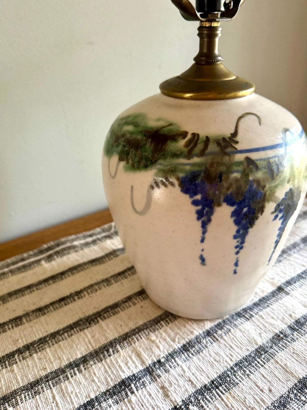Vtg Grape Vineyard Glazed Pottery Lamp | Small Signed Studio Pottery Ceramic  Lamp | Hand Painted Grape Design Ceramic Lamp