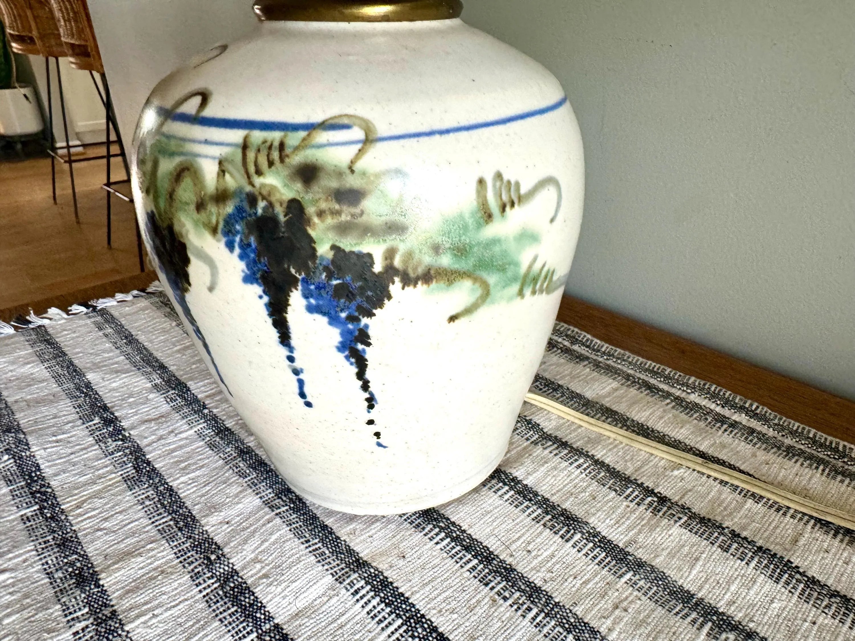 Vtg Grape Vineyard Glazed Pottery Lamp | Small Signed Studio Pottery Ceramic  Lamp | Hand Painted Grape Design Ceramic Lamp