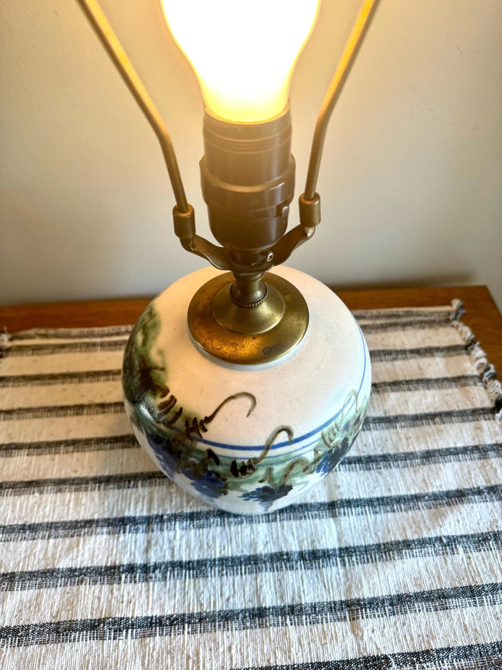 Vtg Grape Vineyard Glazed Pottery Lamp | Small Signed Studio Pottery Ceramic  Lamp | Hand Painted Grape Design Ceramic Lamp