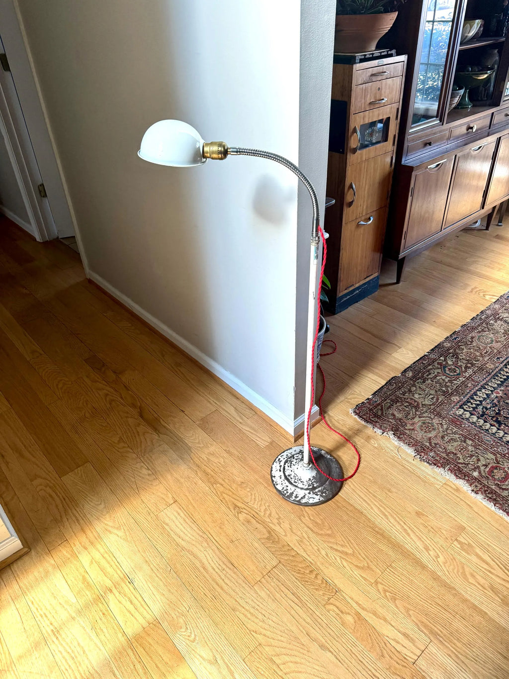 Vtg Distressed A.S. Aloe Co. Gooseneck Floor Lamp | White and Chrome Gooseneck Floor Lamp| Medical Light | Rewired Industrial Floor Lamp