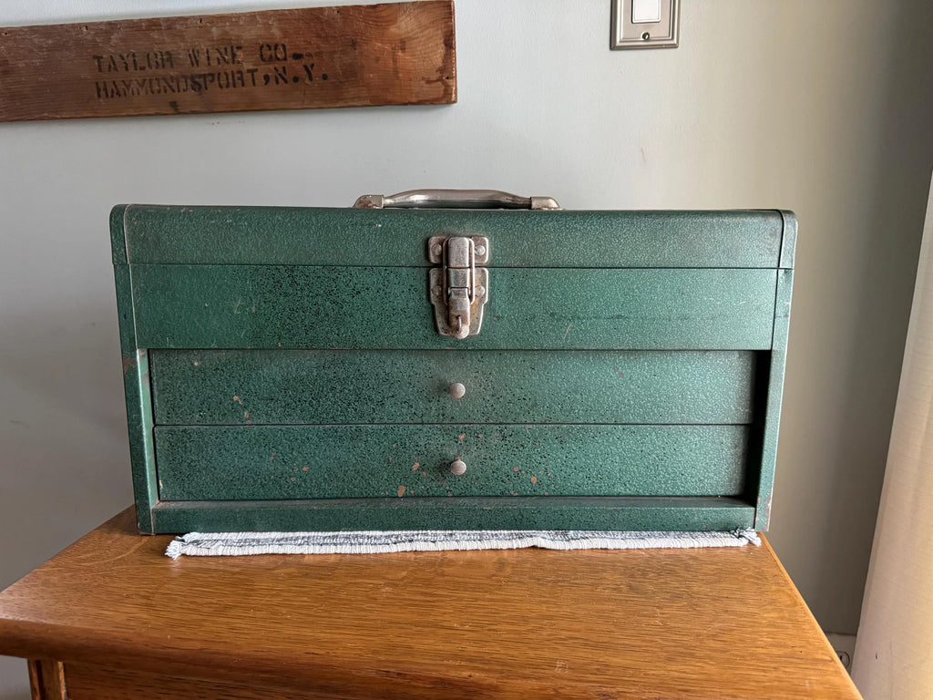 Vintage Heavy Penncraft Tool Box | Black and Red Penncraft Tool Box | Heavy Duty Tool Box With 3 Locking Drawers | Machinist Toolbox