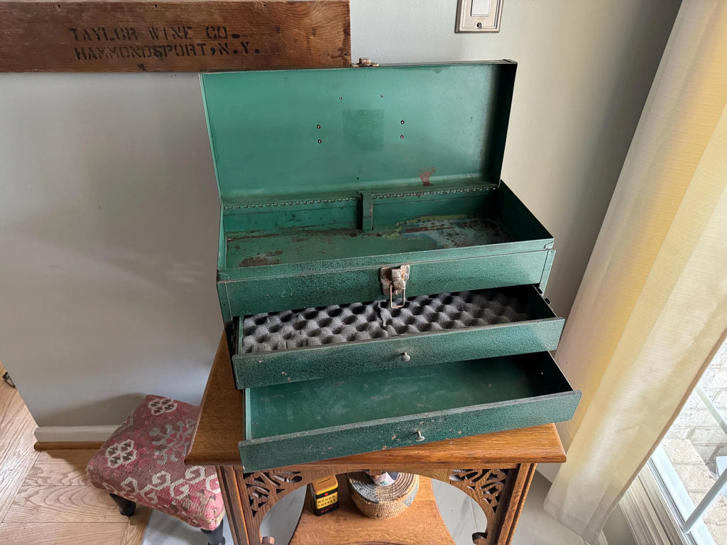 Vintage Heavy Penncraft Tool Box | Black and Red Penncraft Tool Box | Heavy Duty Tool Box With 3 Locking Drawers | Machinist Toolbox