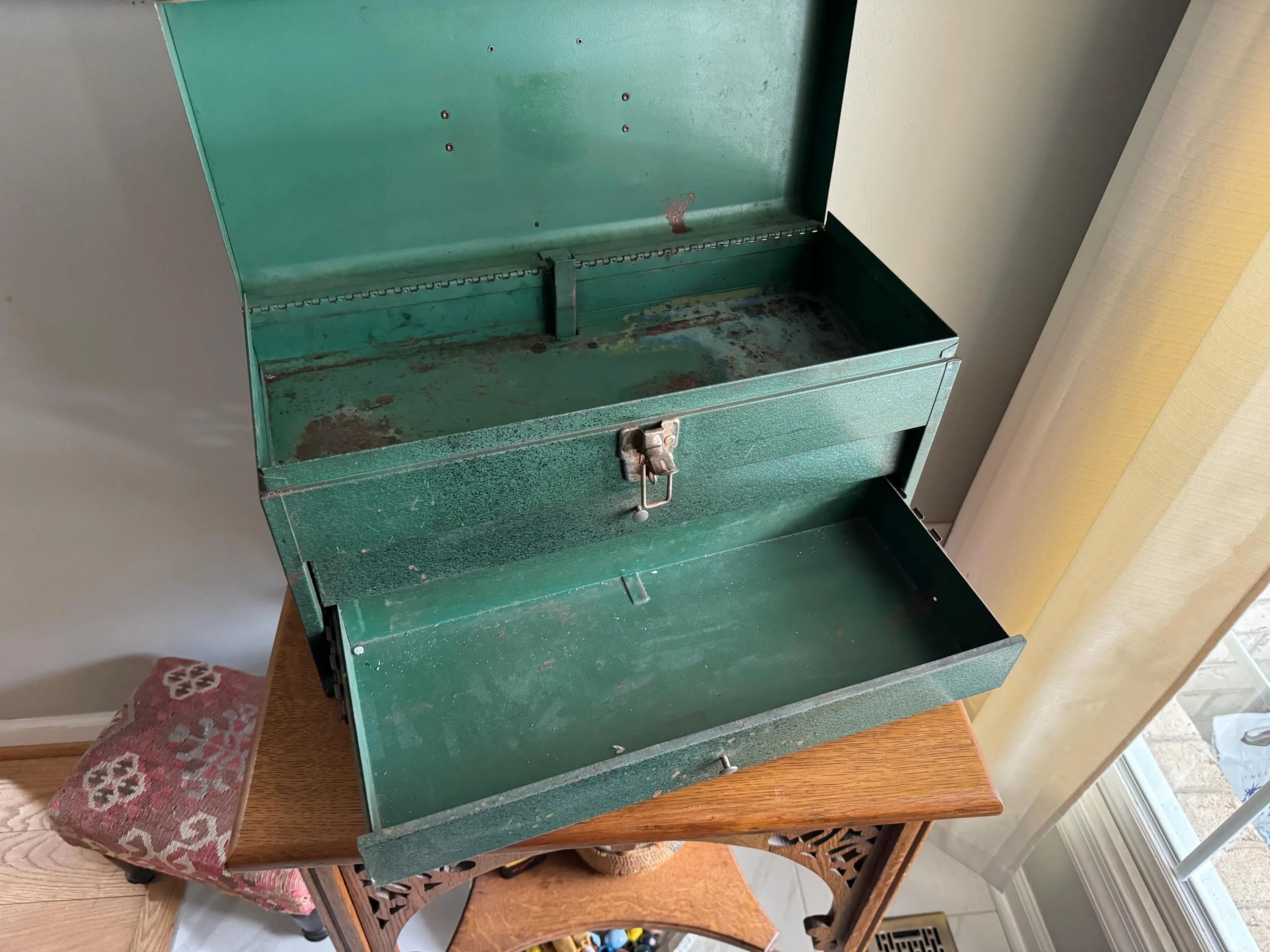 Vintage Heavy Penncraft Tool Box | Black and Red Penncraft Tool Box | Heavy Duty Tool Box With 3 Locking Drawers | Machinist Toolbox