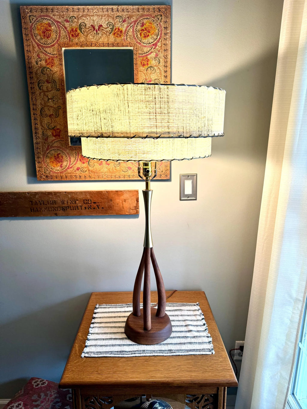 Mid Century Modern Walnut Lamp | Danish Modern Teak Lamp | Atomic Wood and Brass Lamp | Wooden MCM Desk Lamp | Rewired Walnut MCM Lamp