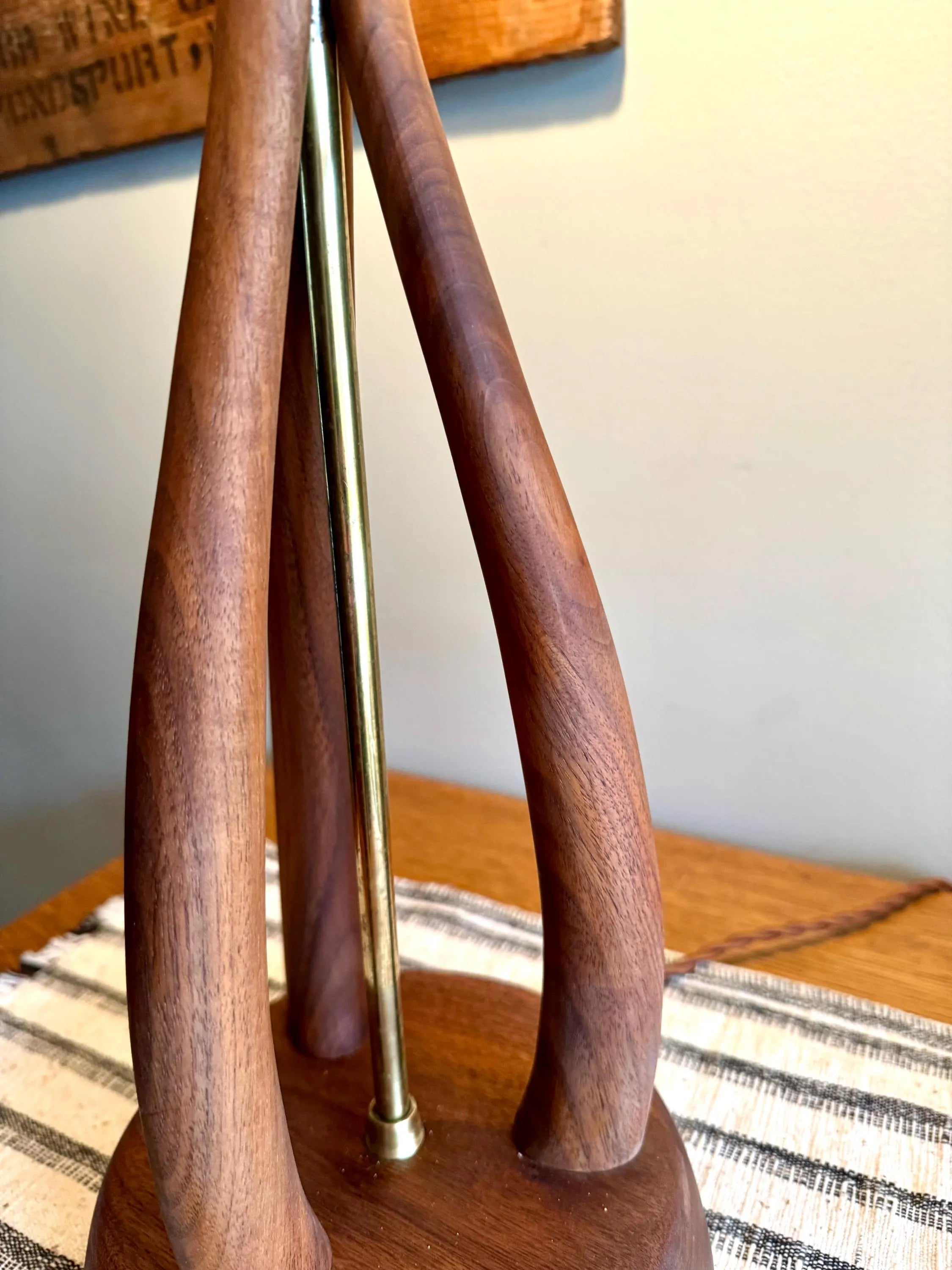 Mid Century Modern Walnut Lamp | Danish Modern Teak Lamp | Atomic Wood and Brass Lamp | Wooden MCM Desk Lamp | Rewired Walnut MCM Lamp