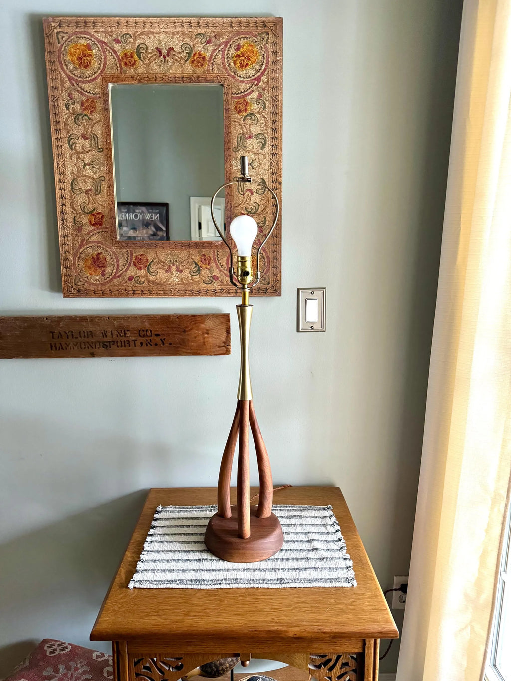 Mid Century Modern Walnut Lamp | Danish Modern Teak Lamp | Atomic Wood and Brass Lamp | Wooden MCM Desk Lamp | Rewired Walnut MCM Lamp