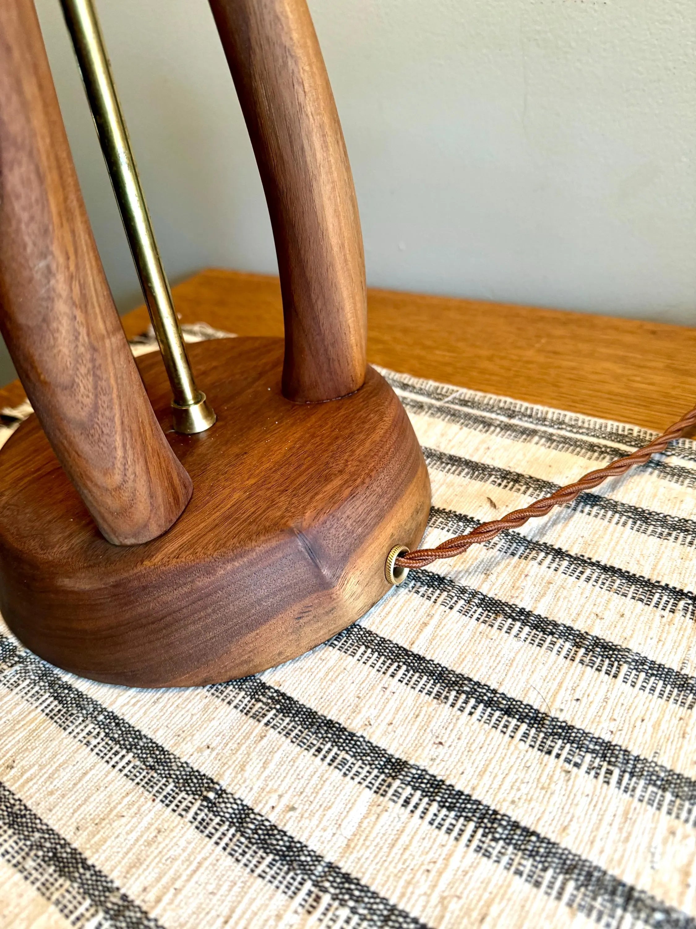 Mid Century Modern Walnut Lamp | Danish Modern Teak Lamp | Atomic Wood and Brass Lamp | Wooden MCM Desk Lamp | Rewired Walnut MCM Lamp