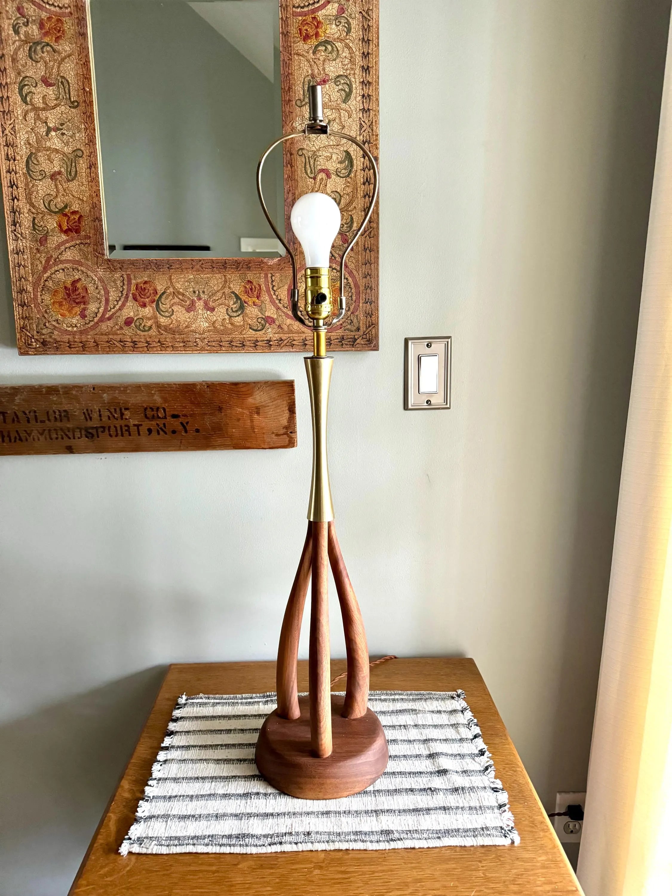 Mid Century Modern Walnut Lamp | Danish Modern Teak Lamp | Atomic Wood and Brass Lamp | Wooden MCM Desk Lamp | Rewired Walnut MCM Lamp