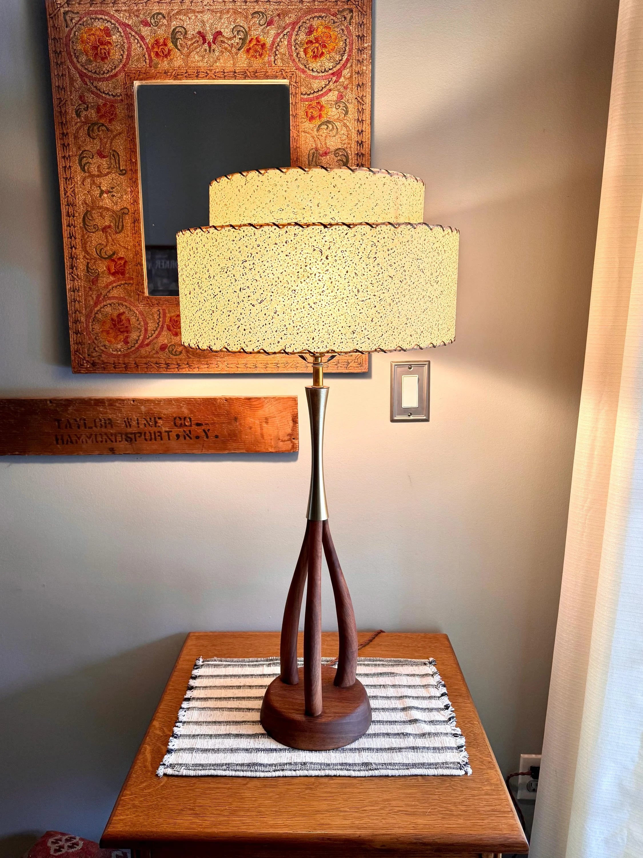 Mid Century Modern Walnut Lamp | Danish Modern Teak Lamp | Atomic Wood and Brass Lamp | Wooden MCM Desk Lamp | Rewired Walnut MCM Lamp