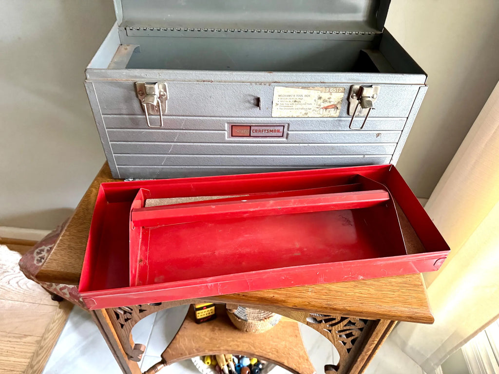 Vintage Industrial Heavy Duty Craftsman Tool Box | Rustic Craftsman Tool Box | Heavy Duty Tool Box With Tool Caddy | Distressed Toolbox