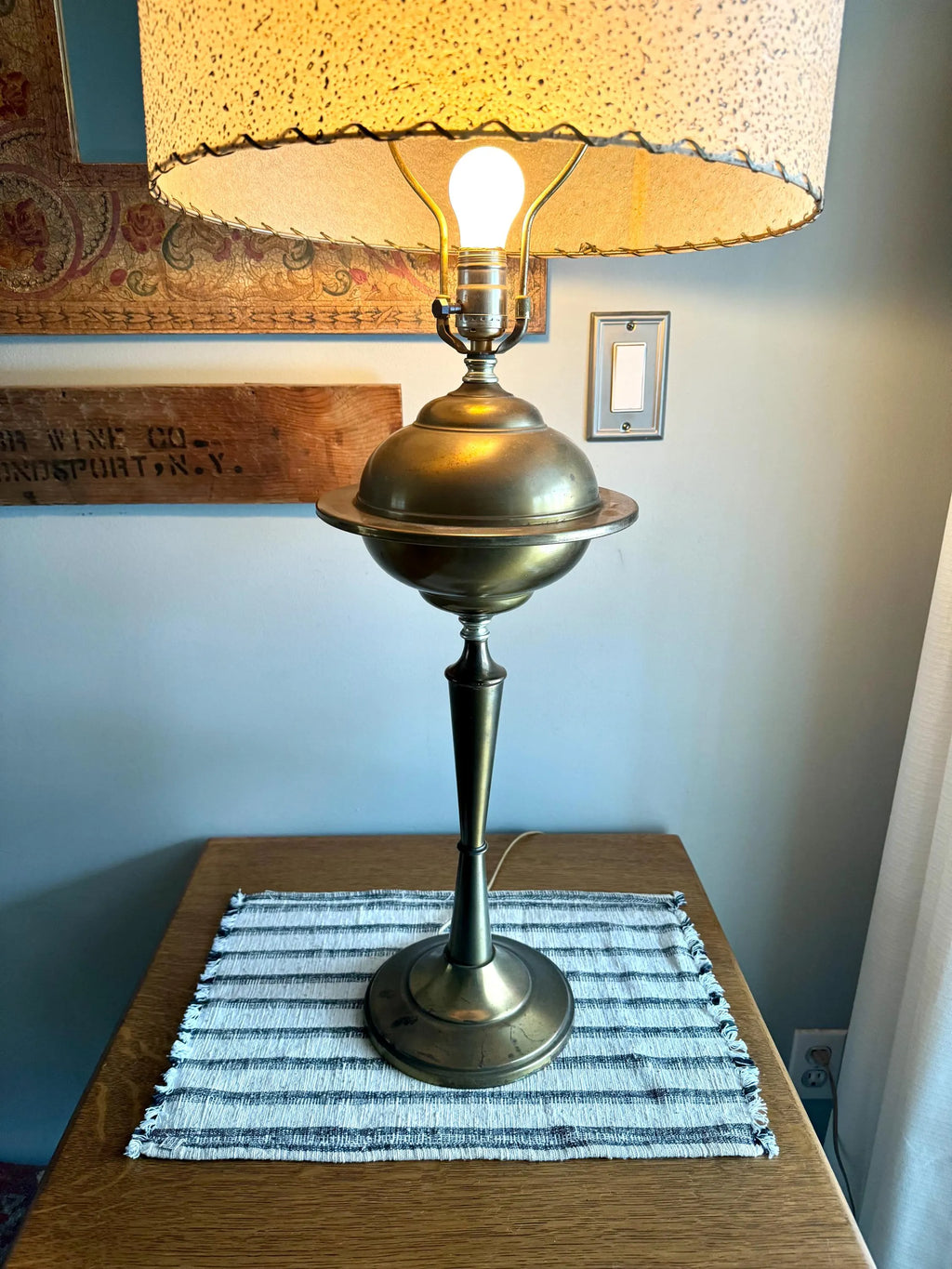 A Large Brass Atomic Table Lamp | Machine Age UFO Brass Lamp | Atomic Flying Sauce Lamp | MCM Brass Lamp