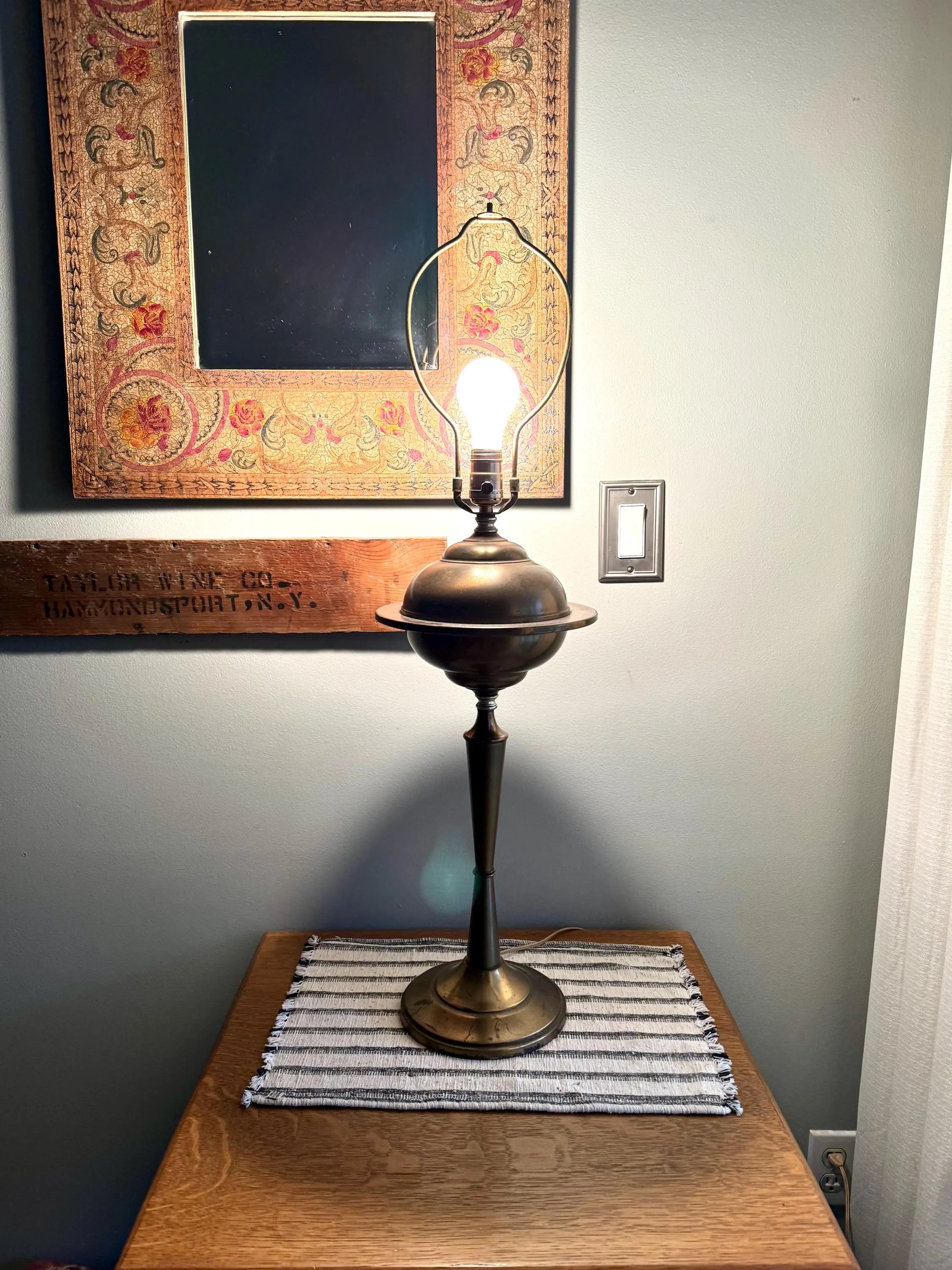 A Large Brass Atomic Table Lamp | Machine Age UFO Brass Lamp | Atomic Flying Sauce Lamp | MCM Brass Lamp