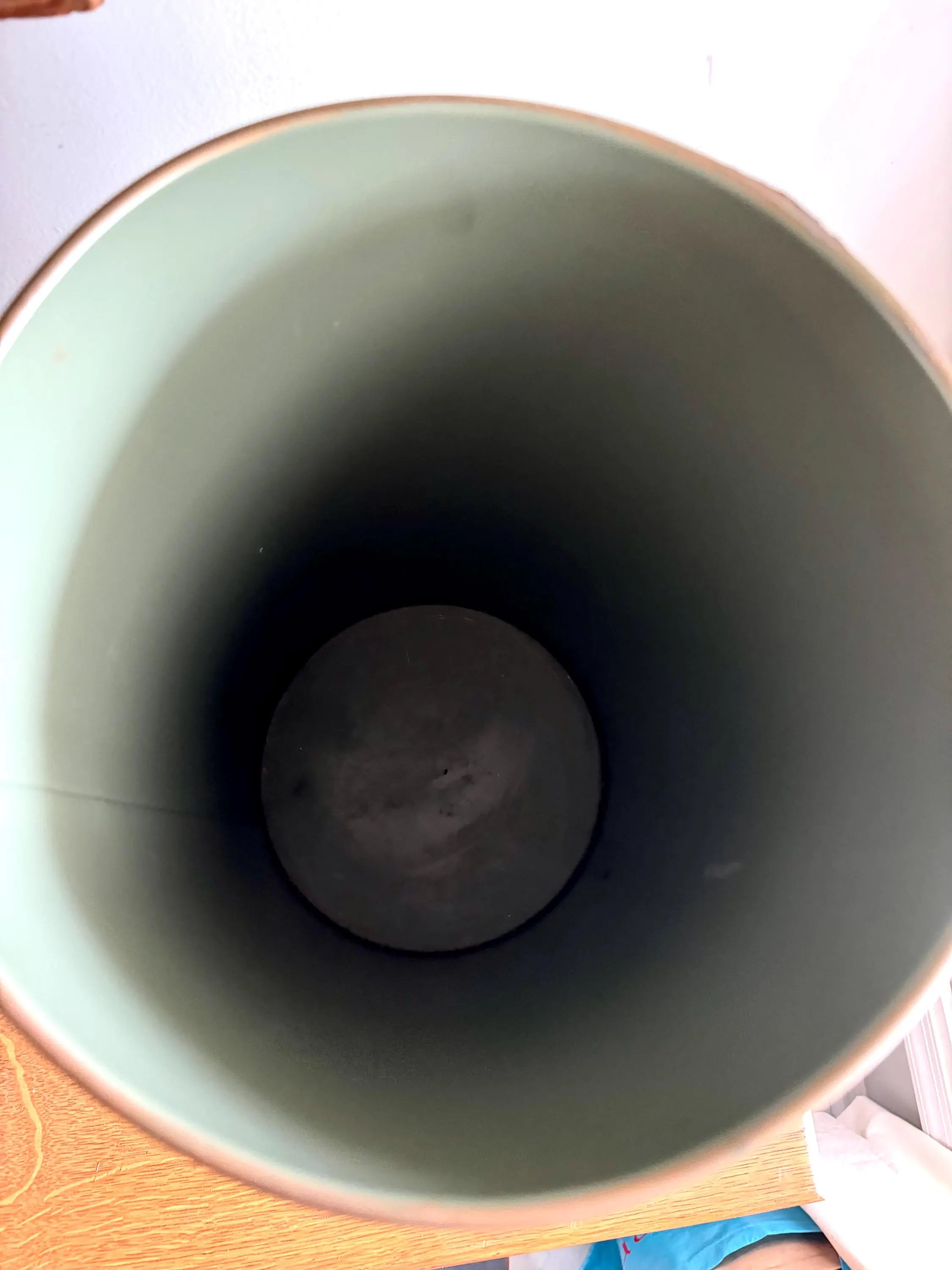 A Vintage Metal Trash Can With Asian Design | Green and Pink Charles Keller Asian Floral Trash Bin | Asian Metal Umbrella Stand