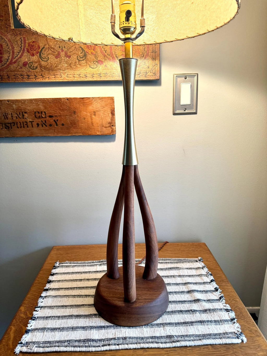 Mid Century Modern Walnut Lamp | Danish Modern Teak Lamp | Atomic Wood and Brass Lamp | Wooden MCM Desk Lamp | Rewired Walnut MCM Lamp