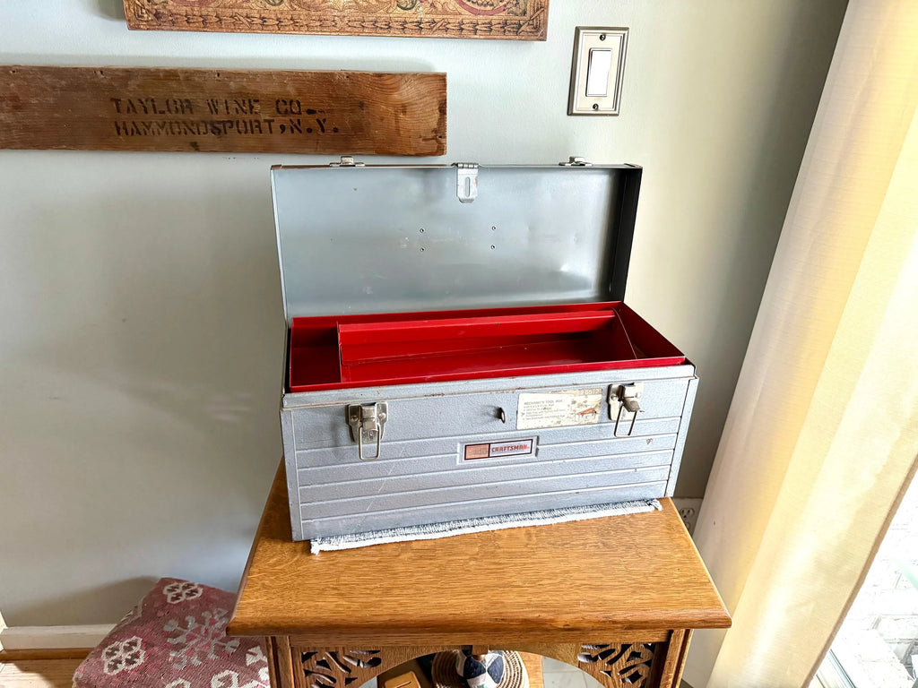 Vintage Industrial Heavy Duty Craftsman Tool Box | Rustic Craftsman Tool Box | Heavy Duty Tool Box With Tool Caddy | Distressed Toolbox