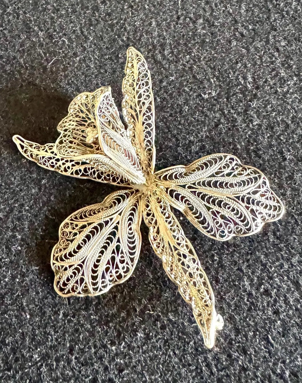 An Antique Silver Filigree Flower Brooch | Italian Silver Filigree Orchid Pin Brooch | Antique Victorian Silver Filigree Floral Brooch Pin