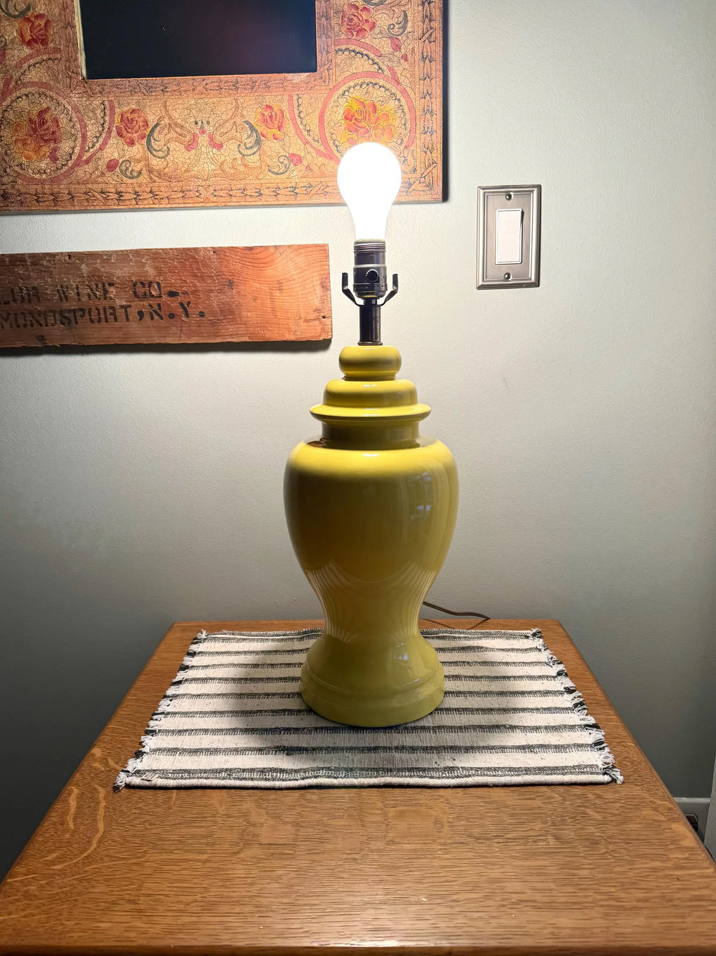 Mid Century Yellow Ginger Jar Ceramic Lamp | Haeger Canary Yellow Ceramic Lamp | 70's Yellow Ceramic Table Lamp | MCM Decor