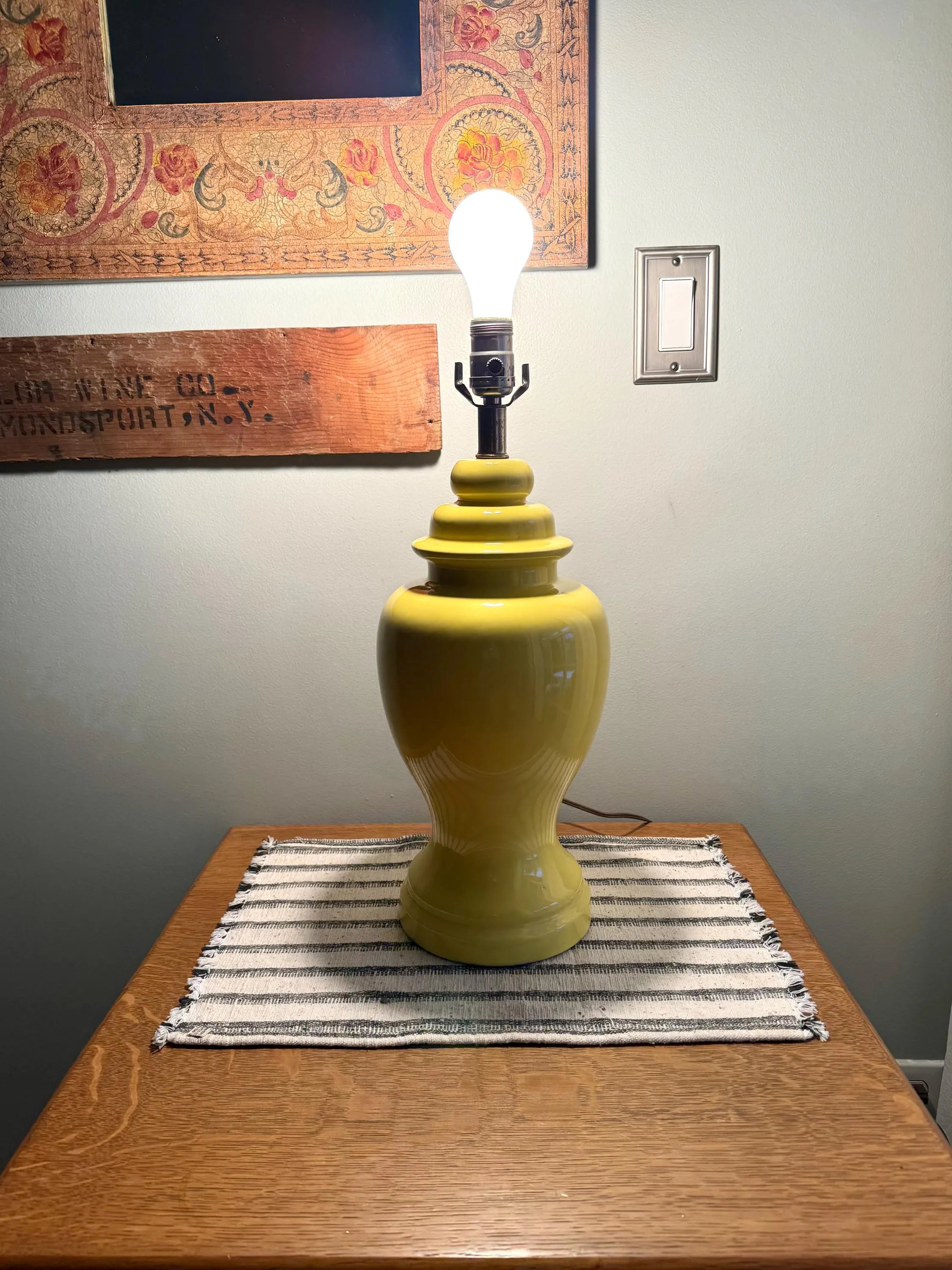 Mid Century Yellow Ginger Jar Ceramic Lamp | Haeger Canary Yellow Ceramic Lamp | 70's Yellow Ceramic Table Lamp | MCM Decor