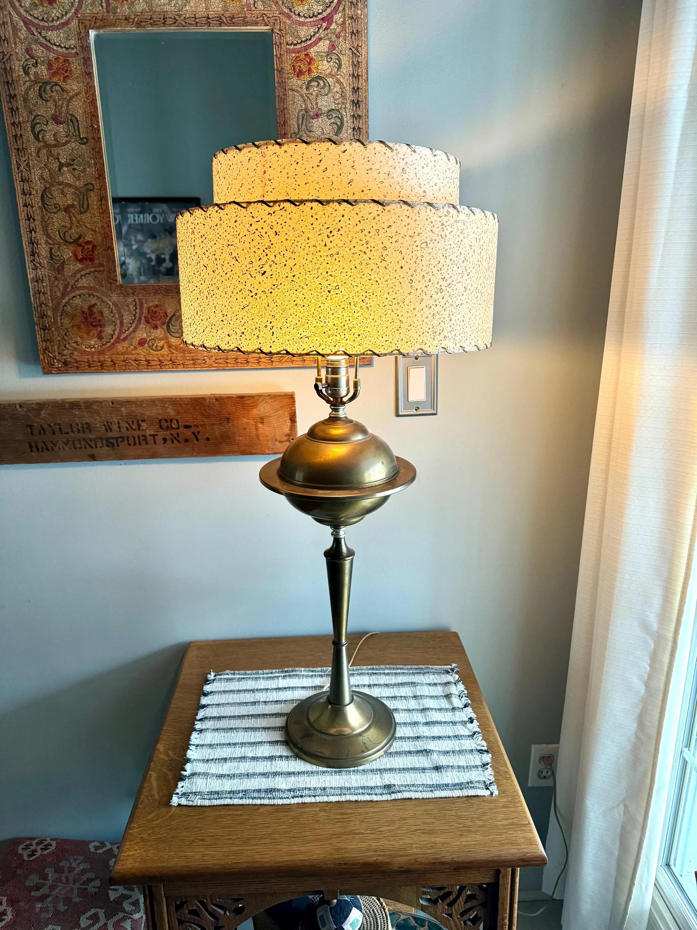 A Large Brass Atomic Table Lamp | Machine Age UFO Brass Lamp | Atomic Flying Sauce Lamp | MCM Brass Lamp