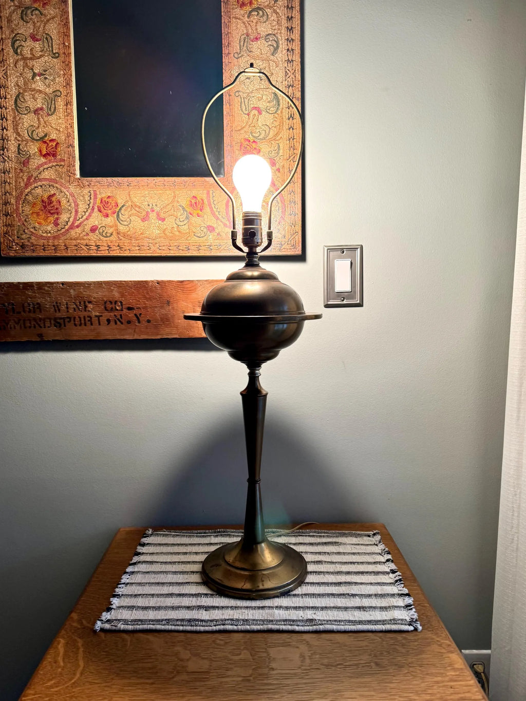 A Large Brass Atomic Table Lamp | Machine Age UFO Brass Lamp | Atomic Flying Sauce Lamp | MCM Brass Lamp