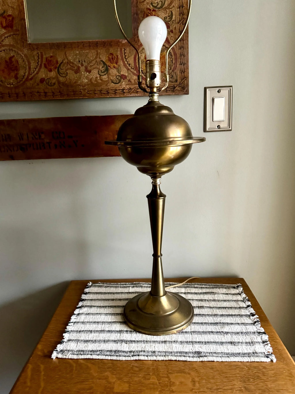 A Large Brass Atomic Table Lamp | Machine Age UFO Brass Lamp | Atomic Flying Sauce Lamp | MCM Brass Lamp