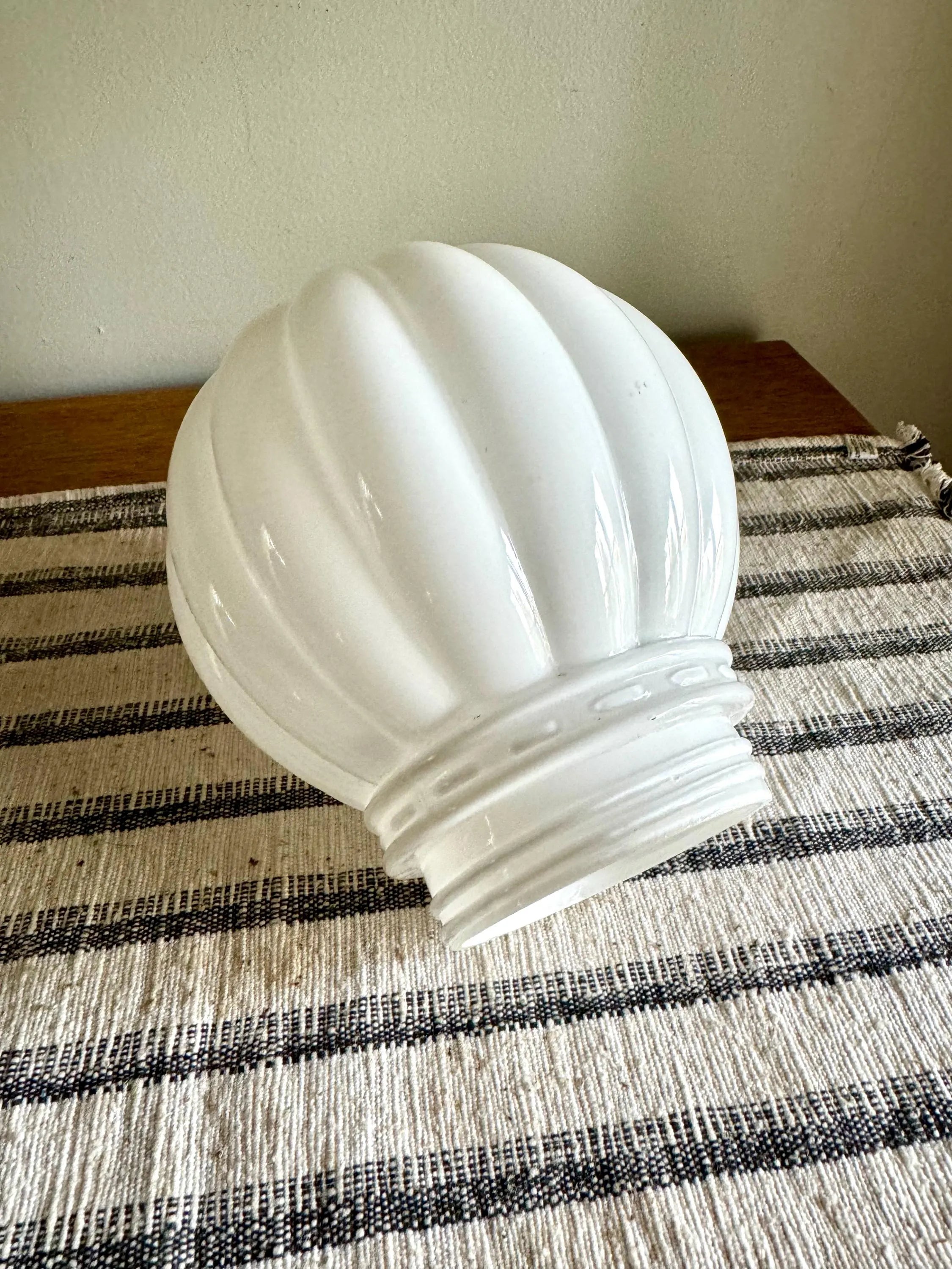 Vintage Milk Glass Ribbed Light Globe | Ceiling Lamp Screw in Glass Globe | 6 Inch Glass Ribbed Globe