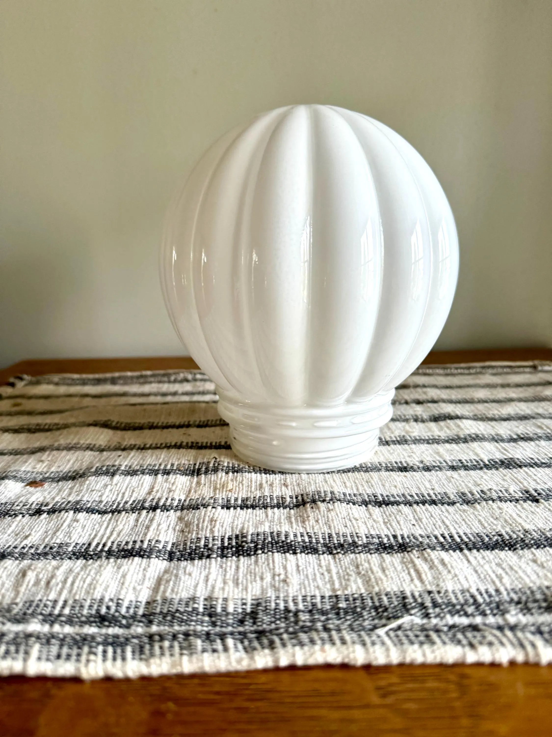 Vintage Milk Glass Ribbed Light Globe | Ceiling Lamp Screw in Glass Globe | 6 Inch Glass Ribbed Globe