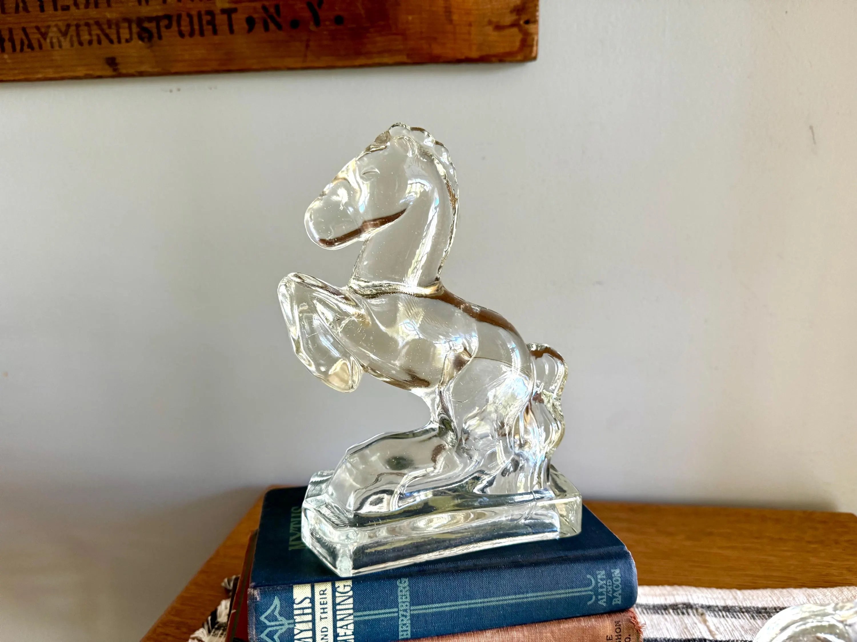 Set of L.E. Smith Glass Horse Bookends | Vintage Rearing Horse Glass Bookends | Equestrian Bookends | Equestrian Decor