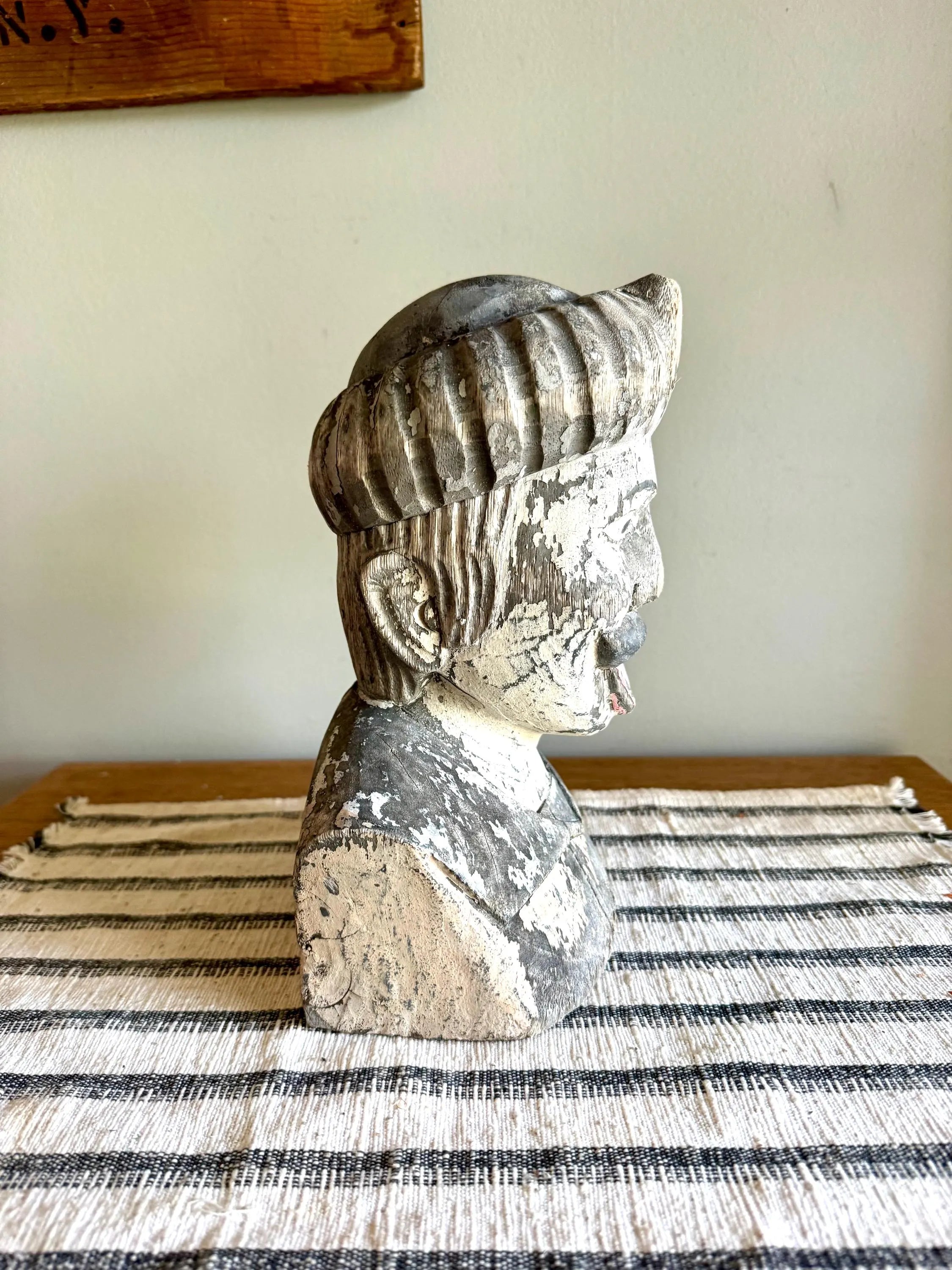 Antique Distressed Gaper | Hand Carved Wood Head | Dutch Pharmacy Icon Gaper | Dutch Pharmacy Wooden Gaper