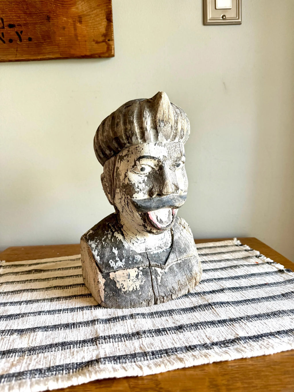 Antique Distressed Gaper | Hand Carved Wood Head | Dutch Pharmacy Icon Gaper | Dutch Pharmacy Wooden Gaper