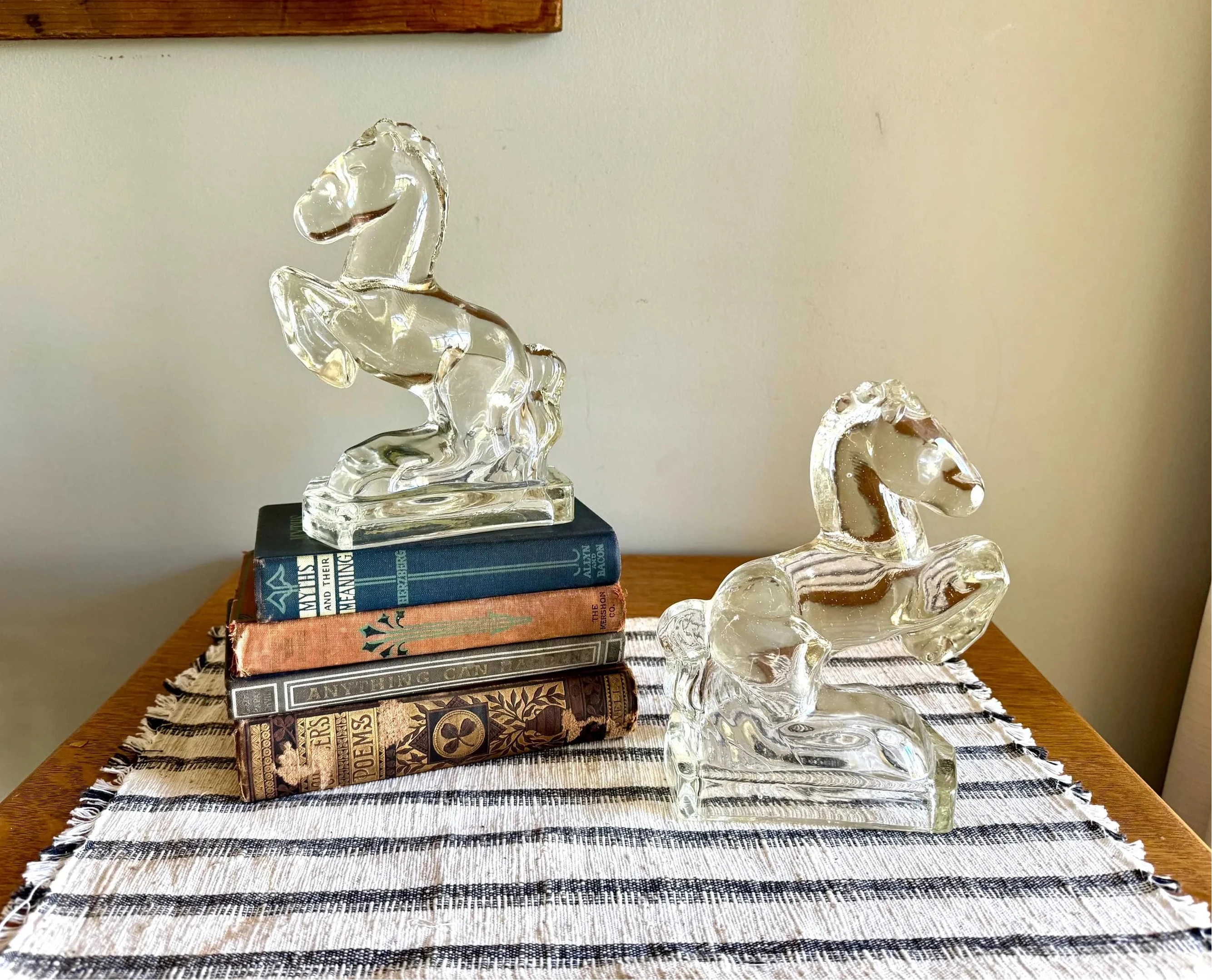 Set of L.E. Smith Glass Horse Bookends | Vintage Rearing Horse Glass Bookends | Equestrian Bookends | Equestrian Decor