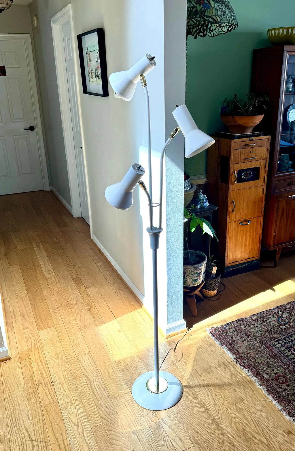 Mid Century Bullet Floor Lamp | White Atomic Coned Lamp | Modern White And Gold Bullet Light | Retro Floor Lamp | Multi Light Floor Lamp