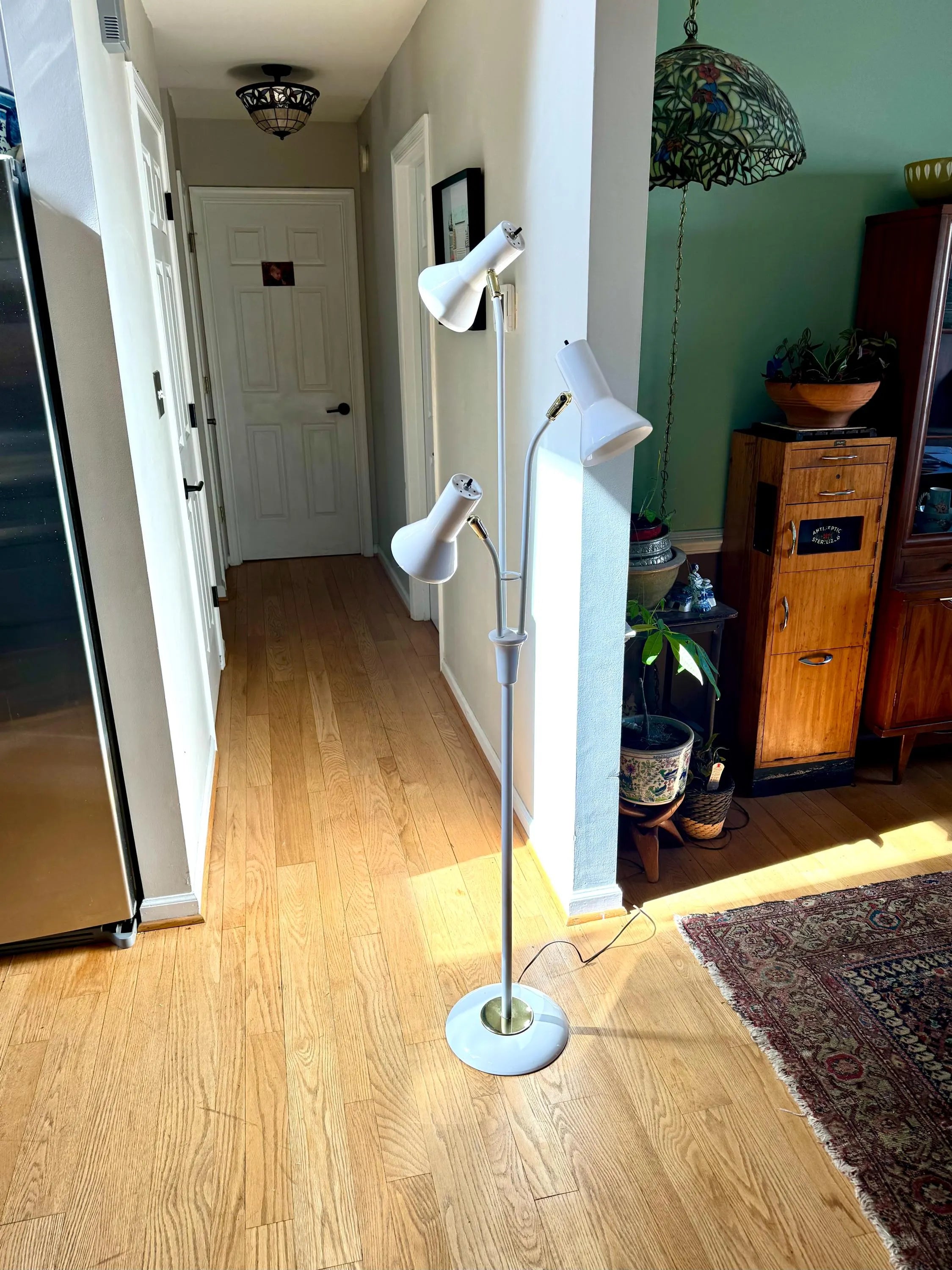 Mid Century Bullet Floor Lamp | White Atomic Coned Lamp | Modern White And Gold Bullet Light | Retro Floor Lamp | Multi Light Floor Lamp