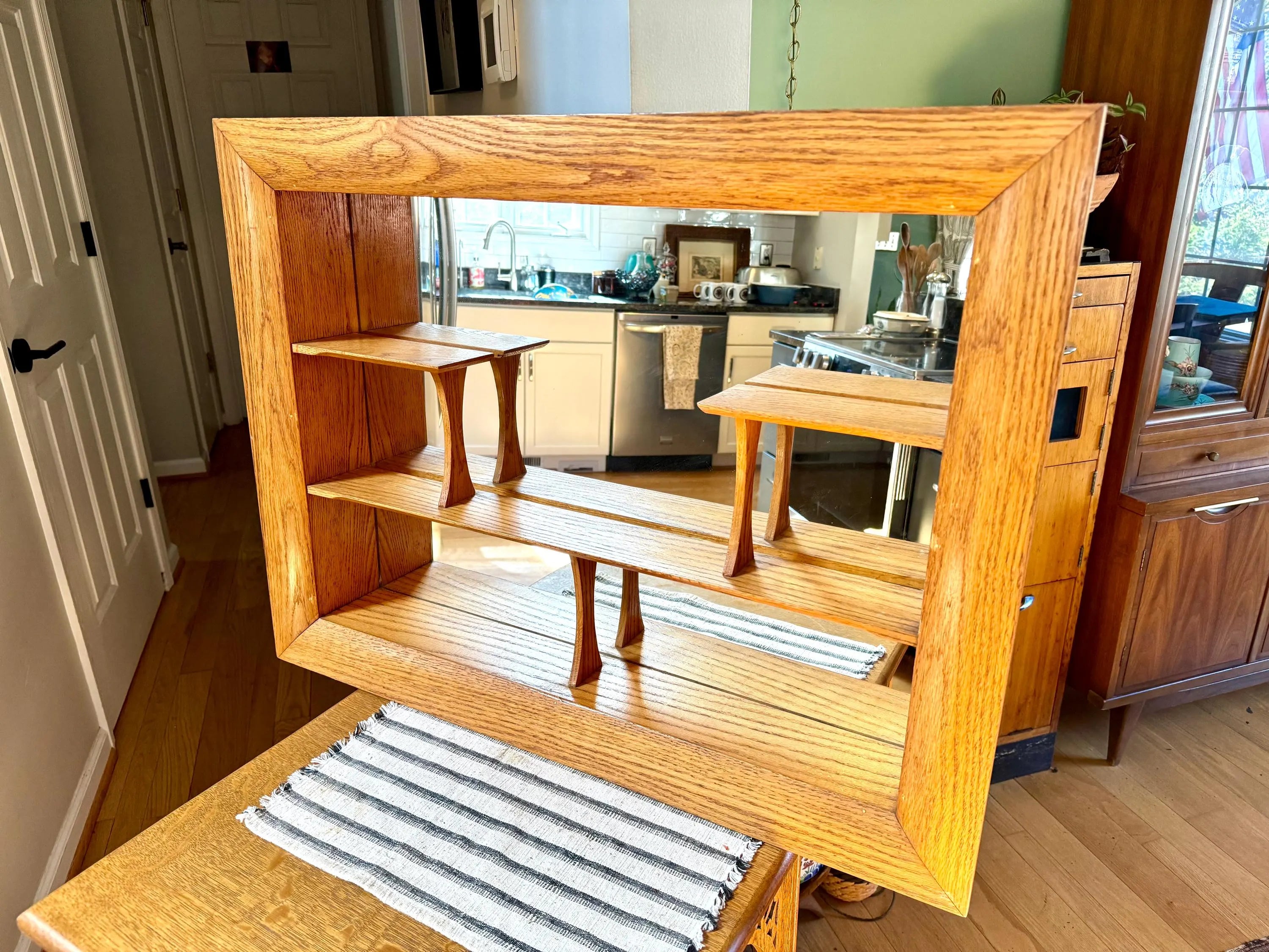 MCM Wall Shadow Box | Mid Century Modern Wall Mirror Shelf | Curiosity Shelving | Wood Wall Shelving With Mirror | Wood Mirror Shelf