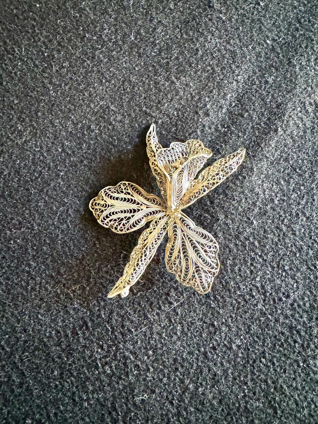 An Antique Silver Filigree Flower Brooch | Italian Silver Filigree Orchid Pin Brooch | Antique Victorian Silver Filigree Floral Brooch Pin
