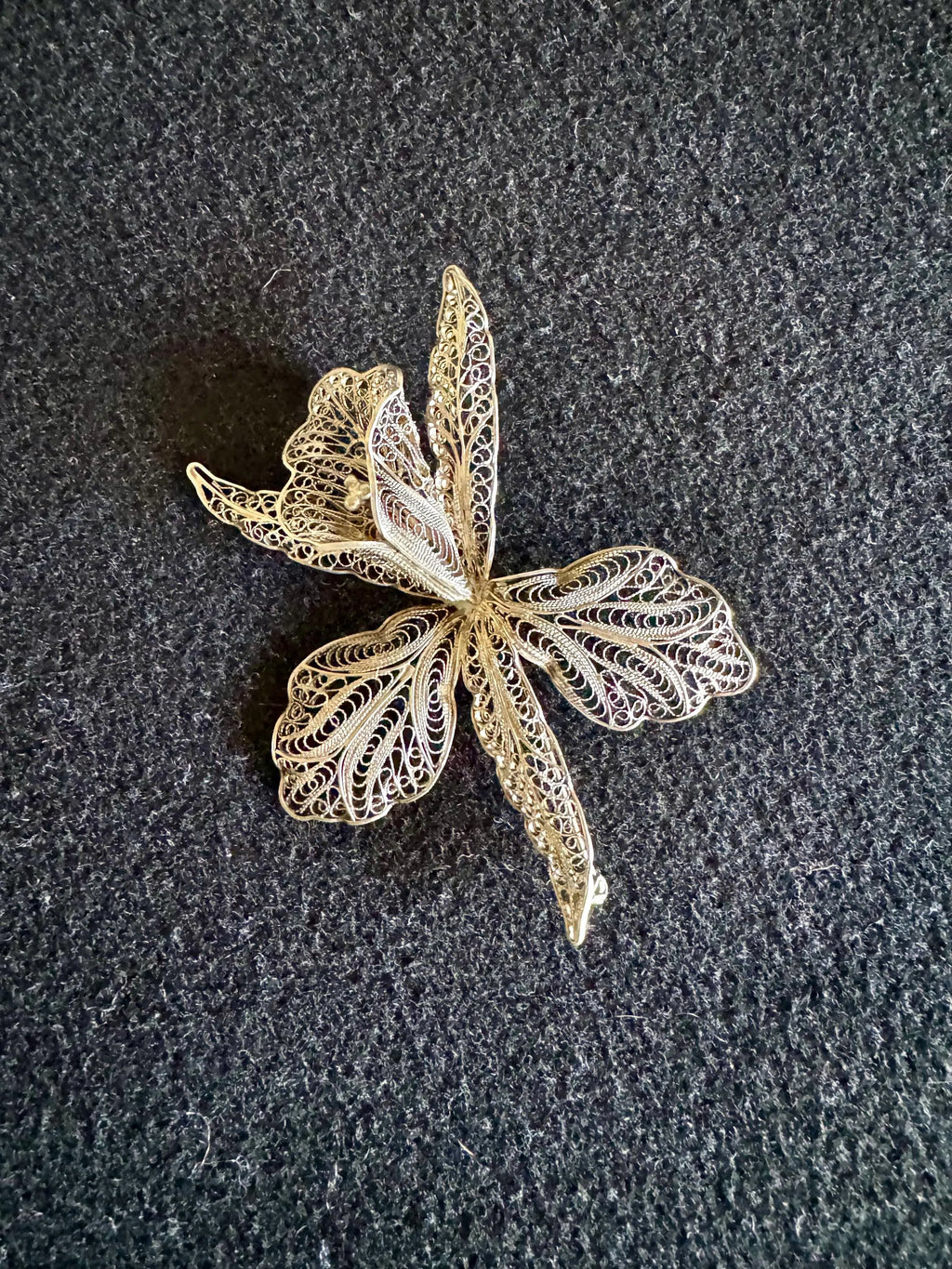 An Antique Silver Filigree Flower Brooch | Italian Silver Filigree Orchid Pin Brooch | Antique Victorian Silver Filigree Floral Brooch Pin