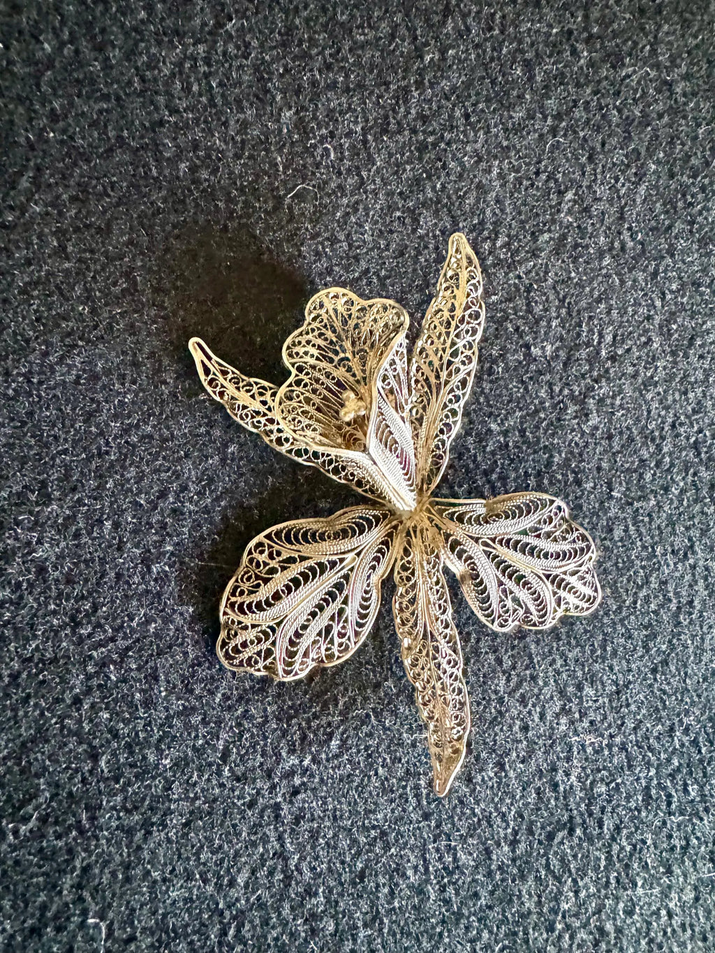 An Antique Silver Filigree Flower Brooch | Italian Silver Filigree Orchid Pin Brooch | Antique Victorian Silver Filigree Floral Brooch Pin